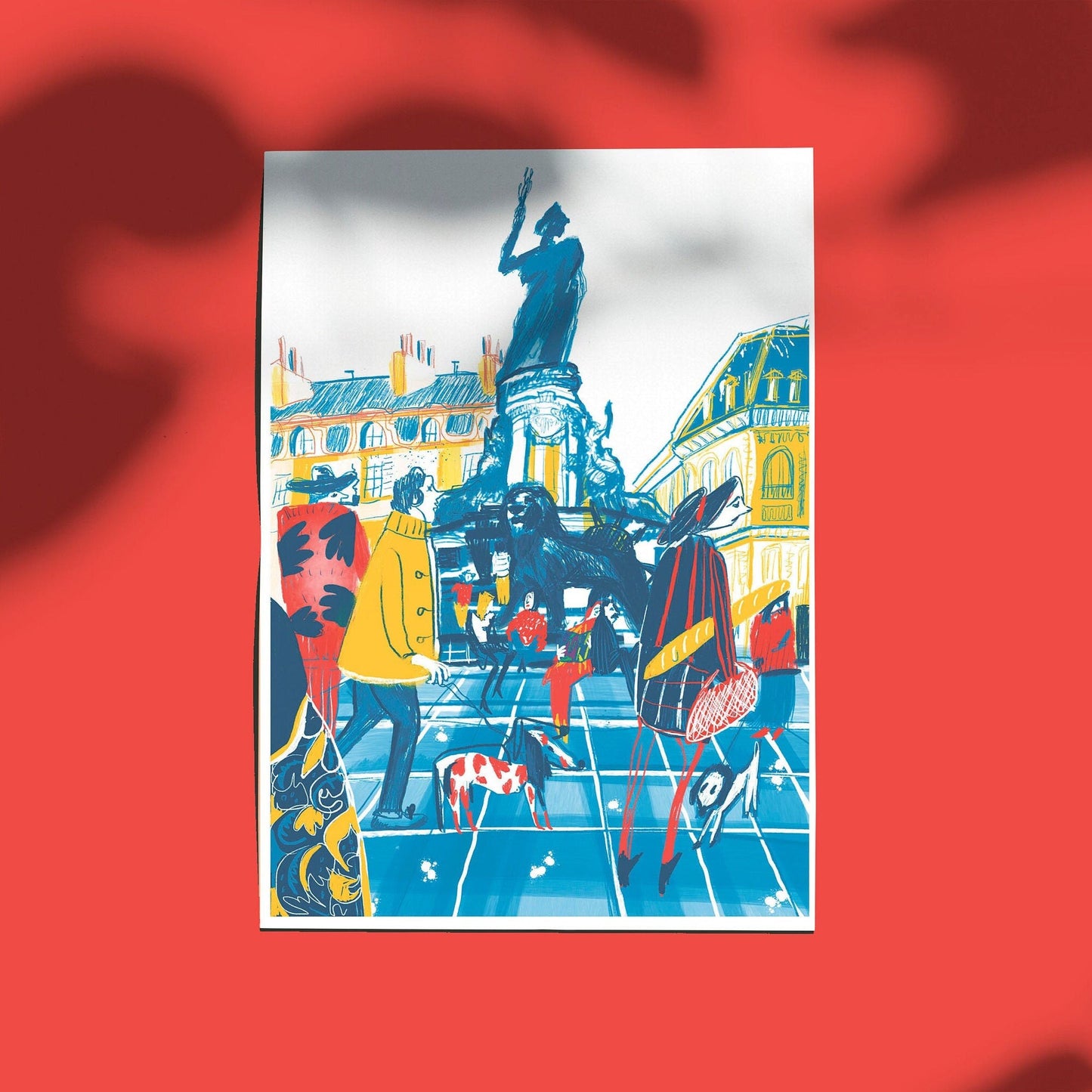 Paris Print: Place de Republique Illustrated Art Poster