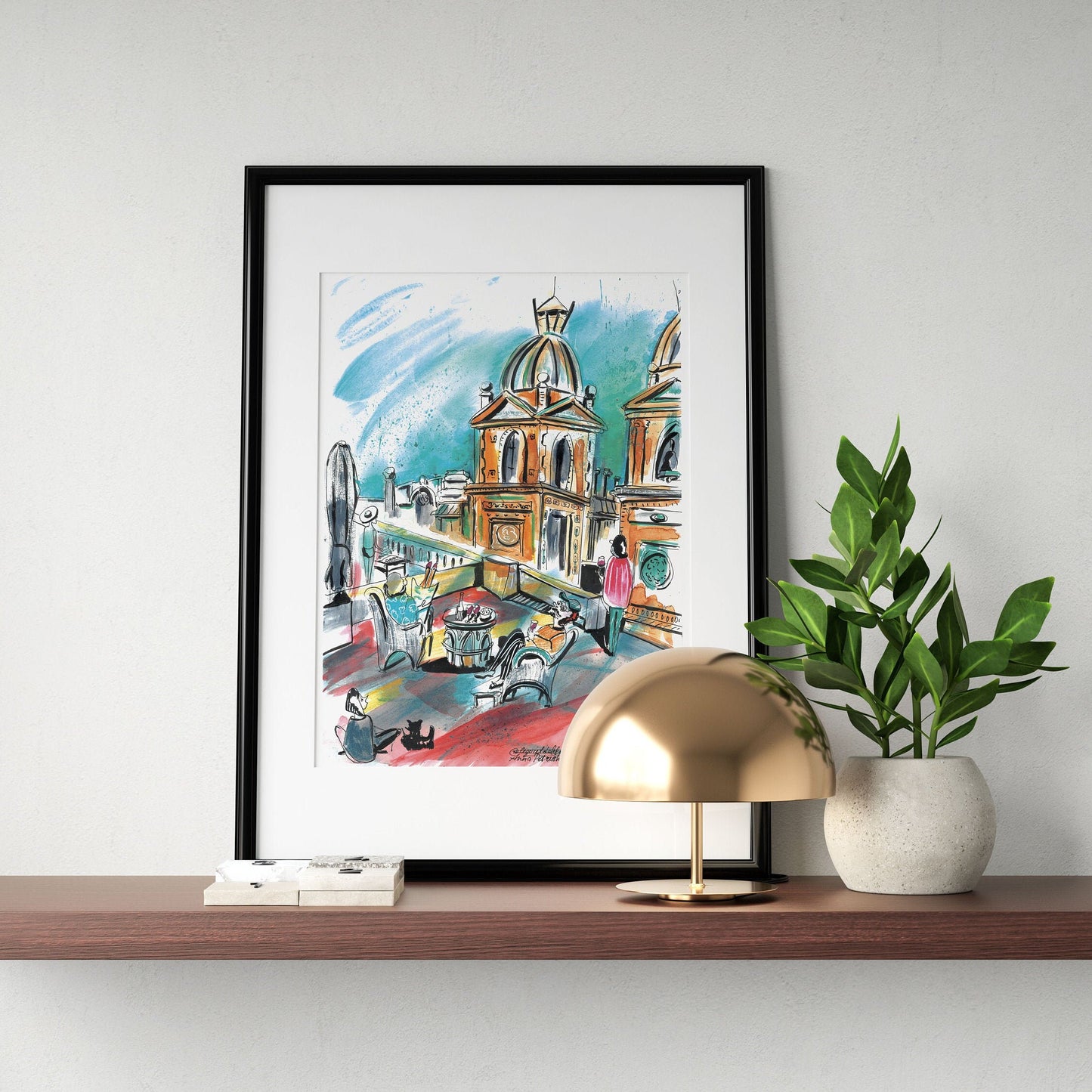 Barcelona Rooftop Fiesta Watercolor Art Print: Home Decor