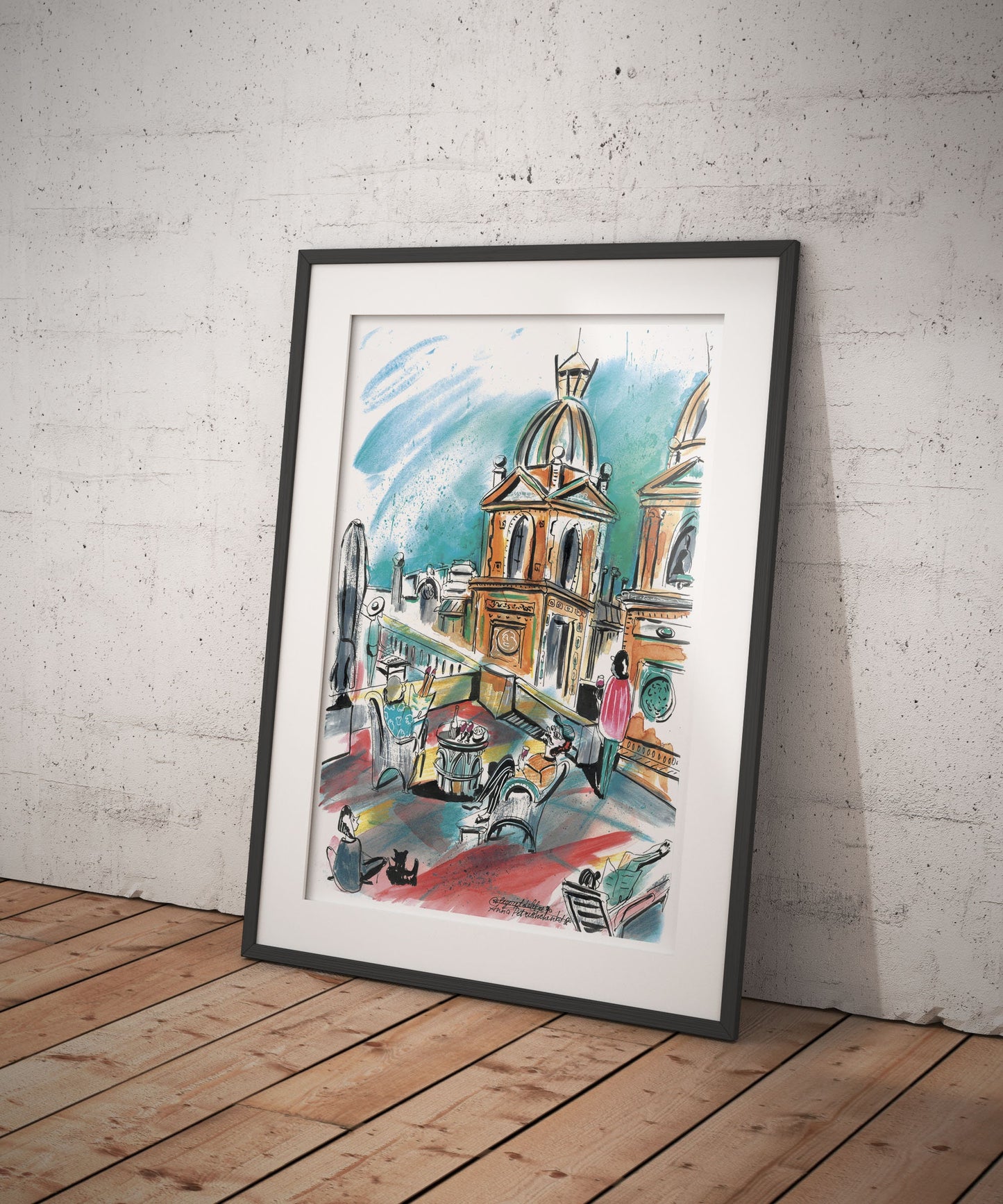 Barcelona Rooftop Fiesta Watercolor Art Print: Home Decor