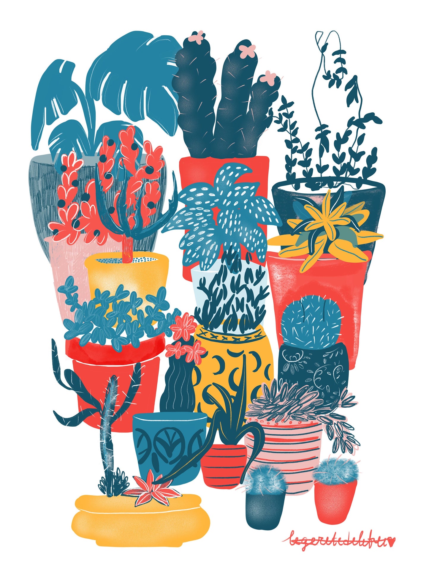 Cactus Garden Art Print: Colorful Plant Illustration