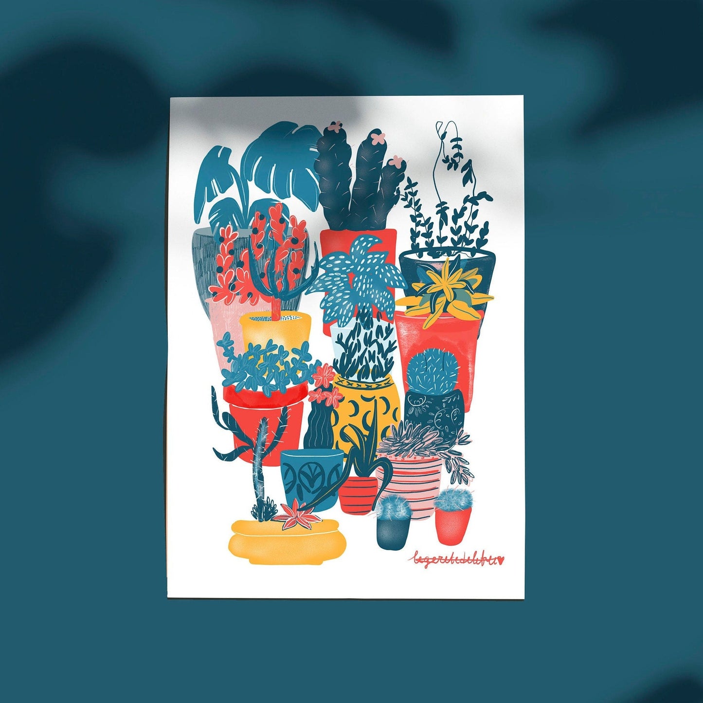 Cactus Garden Art Print: Colorful Plant Illustration