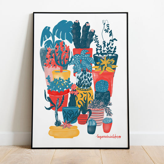 Cactus Garden Art Print: Colorful Plant Illustration