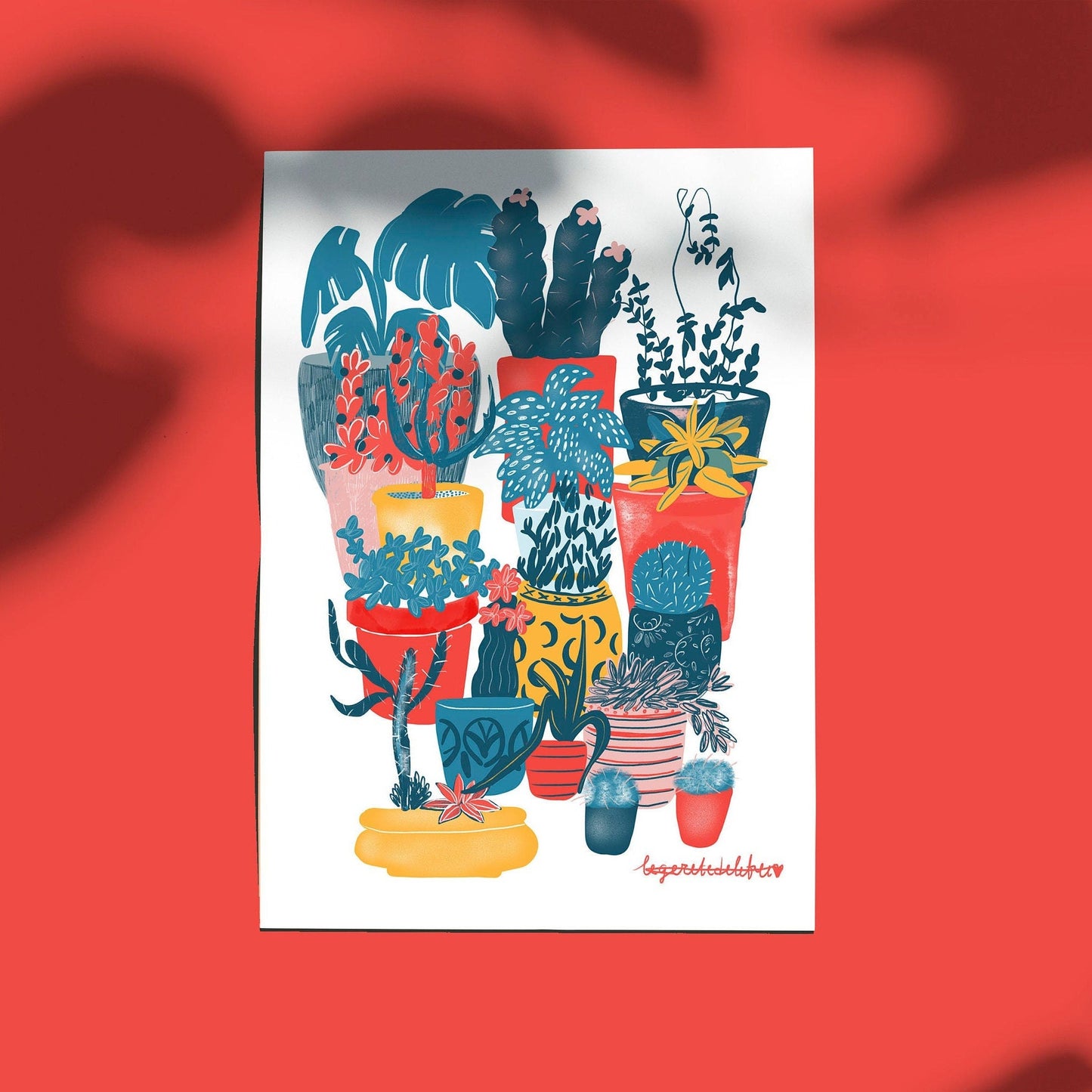 Cactus Garden Art Print: Colorful Plant Illustration
