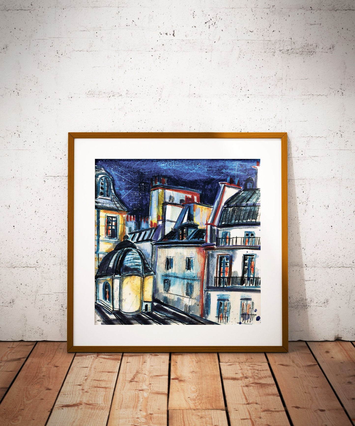 Night Paris Watercolor Print: City Lights Sketch Art