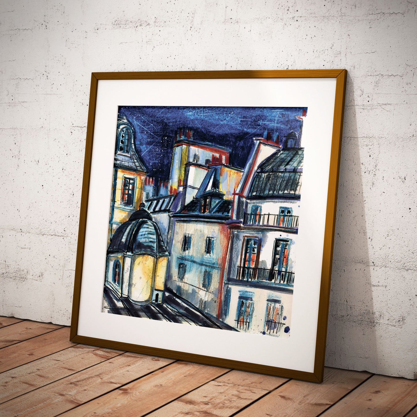 Night Paris Watercolor Print: City Lights Sketch Art
