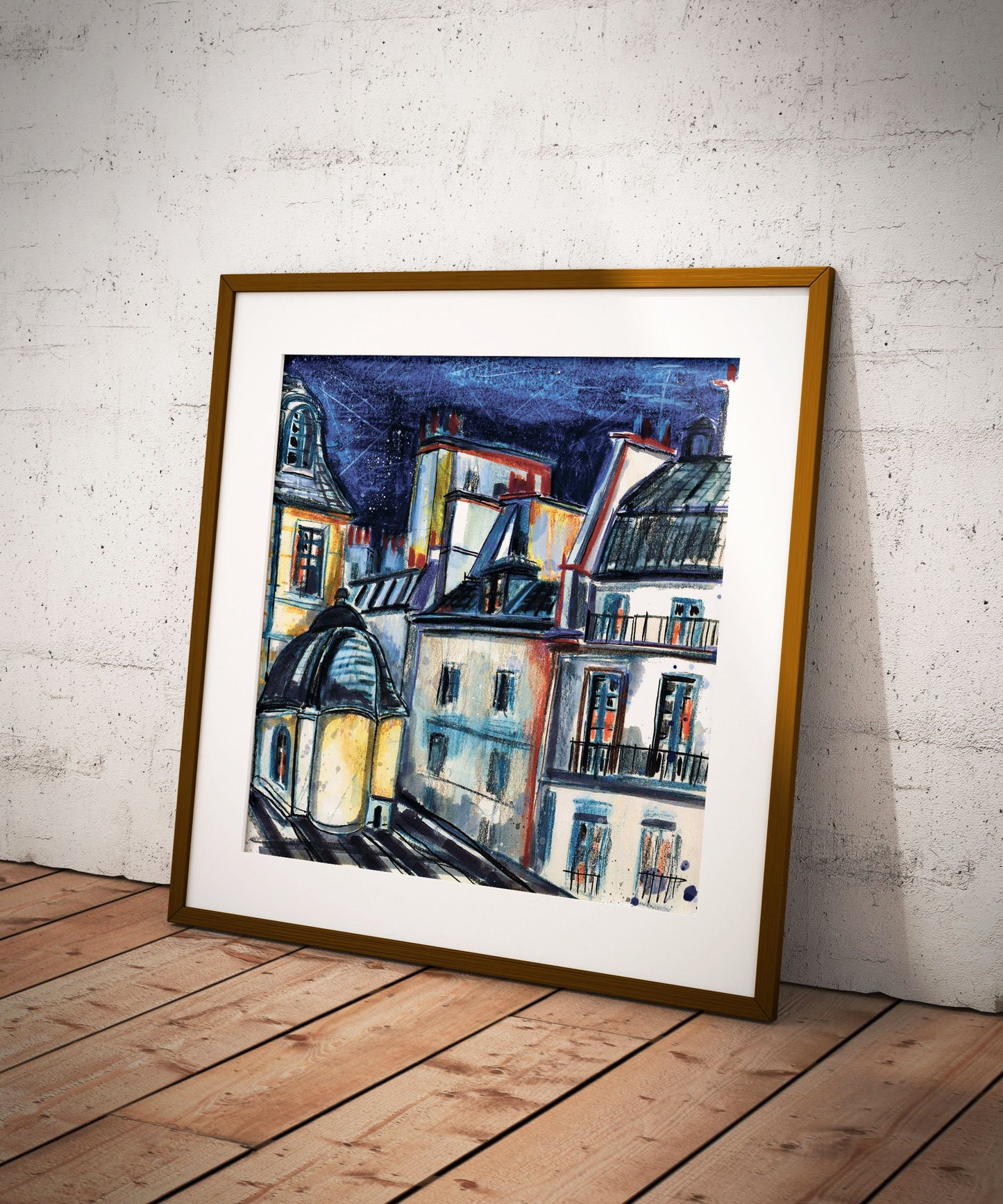 Night Paris Watercolor Print: City Lights Sketch Art