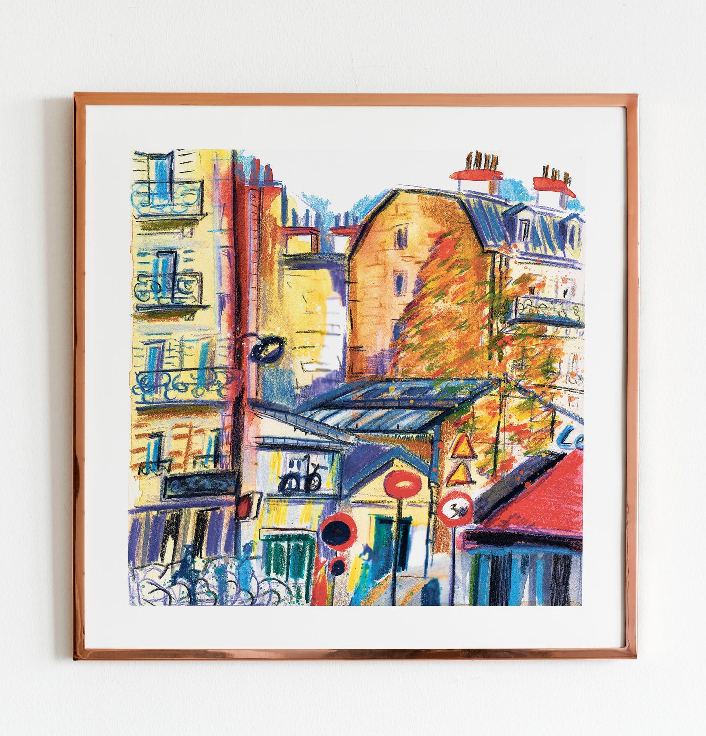 Paris Fall Watercolor Sketch Print: Urban Cityscape Wall Art
