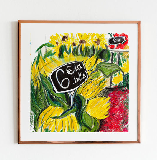 Sunflower Watercolor Sketch Print: Parisian Floral Wall Art