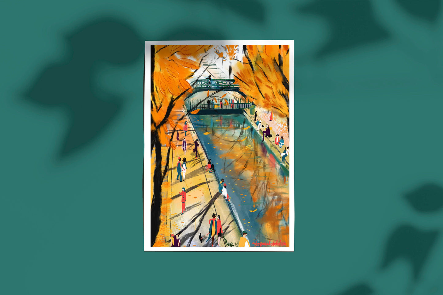 Fall season wall decor|Parisian Fall Art Print|Autumn Canal Scene|Wall art from Paris