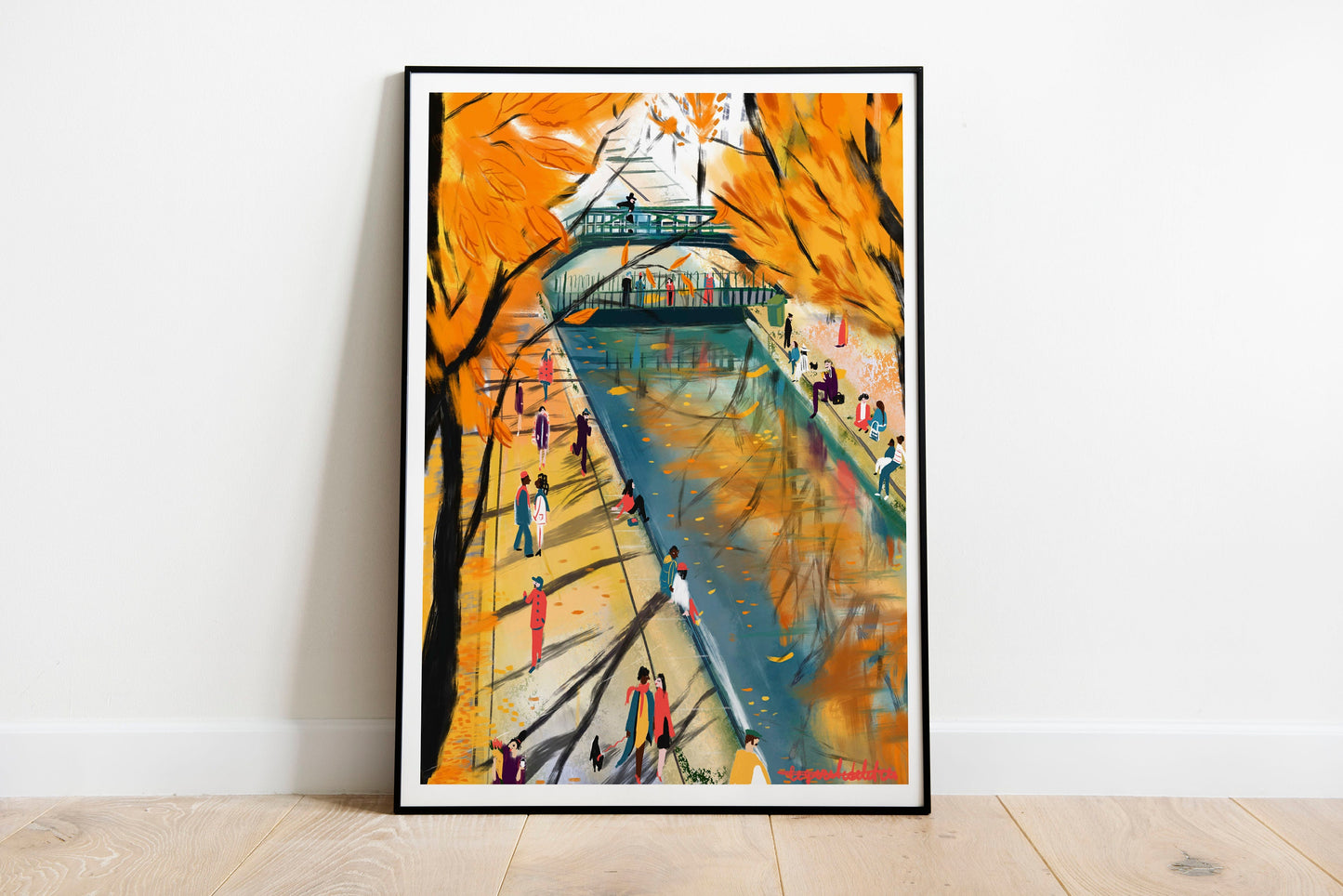 Fall season wall decor|Parisian Fall Art Print|Autumn Canal Scene|Wall art from Paris