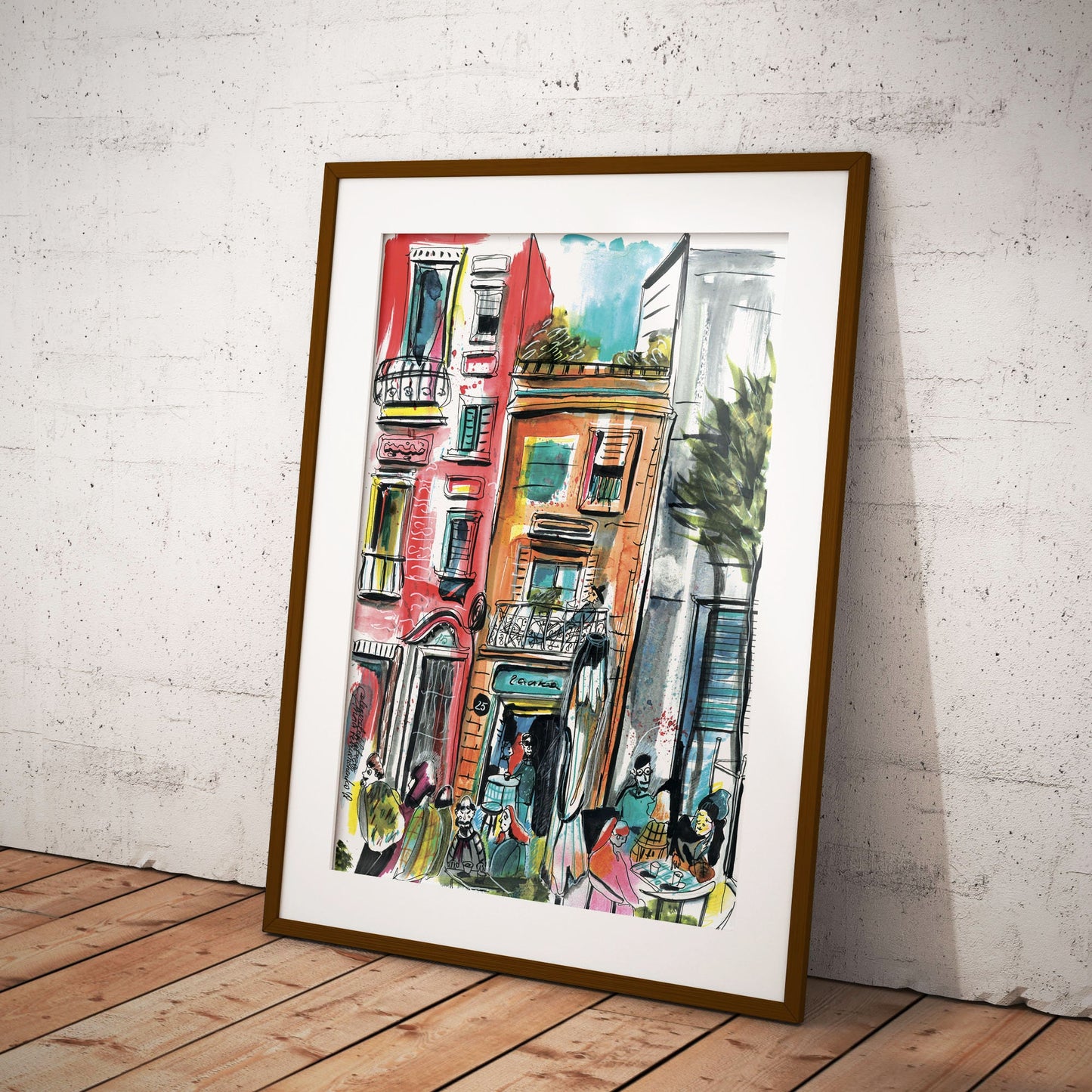 Barcelona Watercolor Print: Red BCN Skyline Art