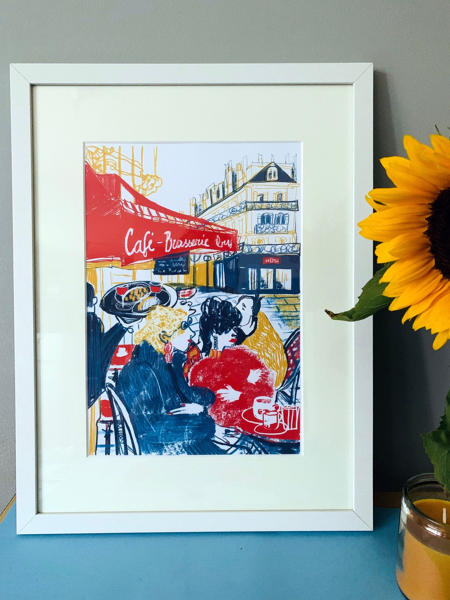 Parisian Cafe Print: Colorful Terrace Scene, Urban Lifestyle