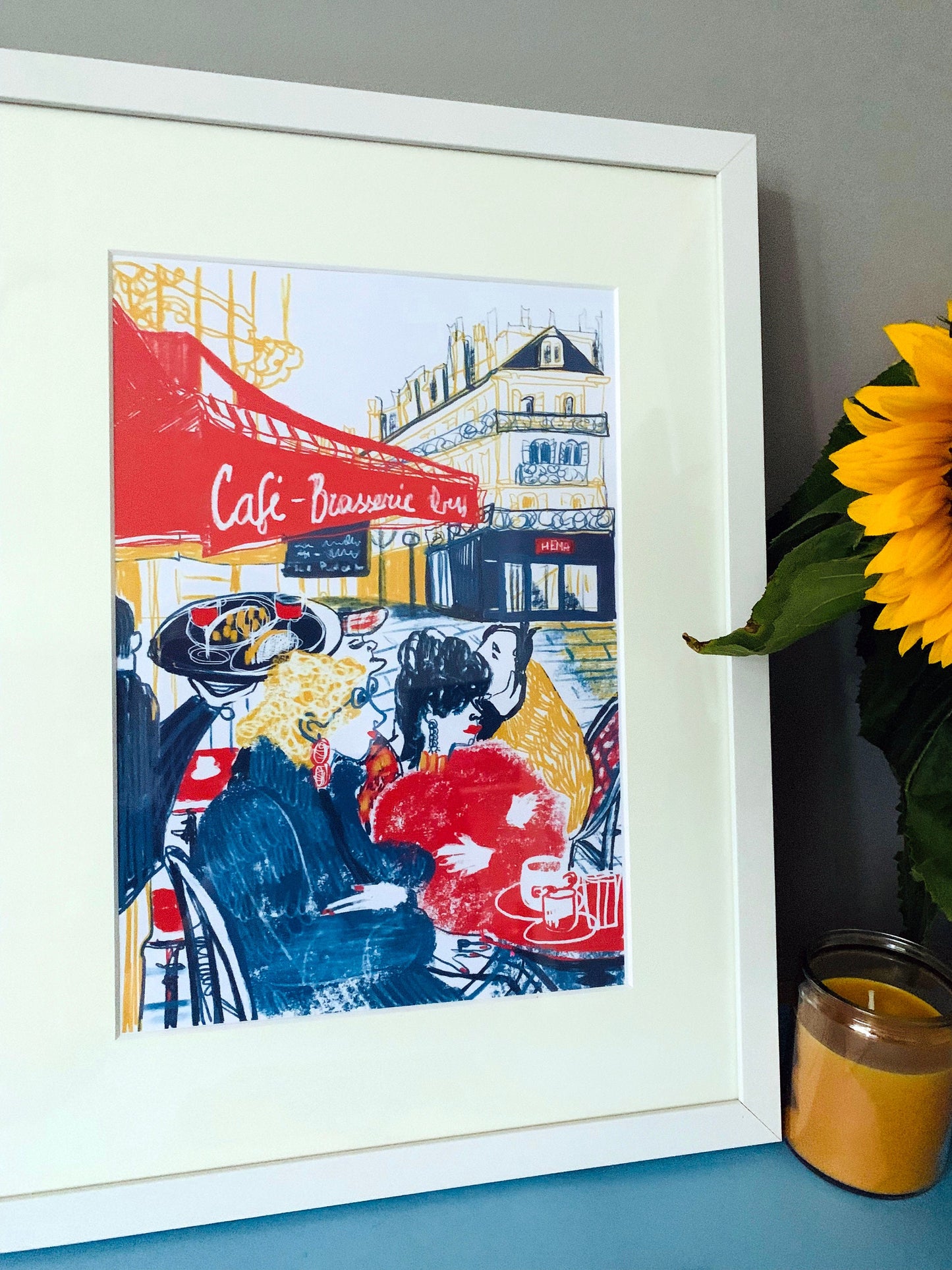 Parisian Cafe Print: Colorful Terrace Scene, Urban Lifestyle
