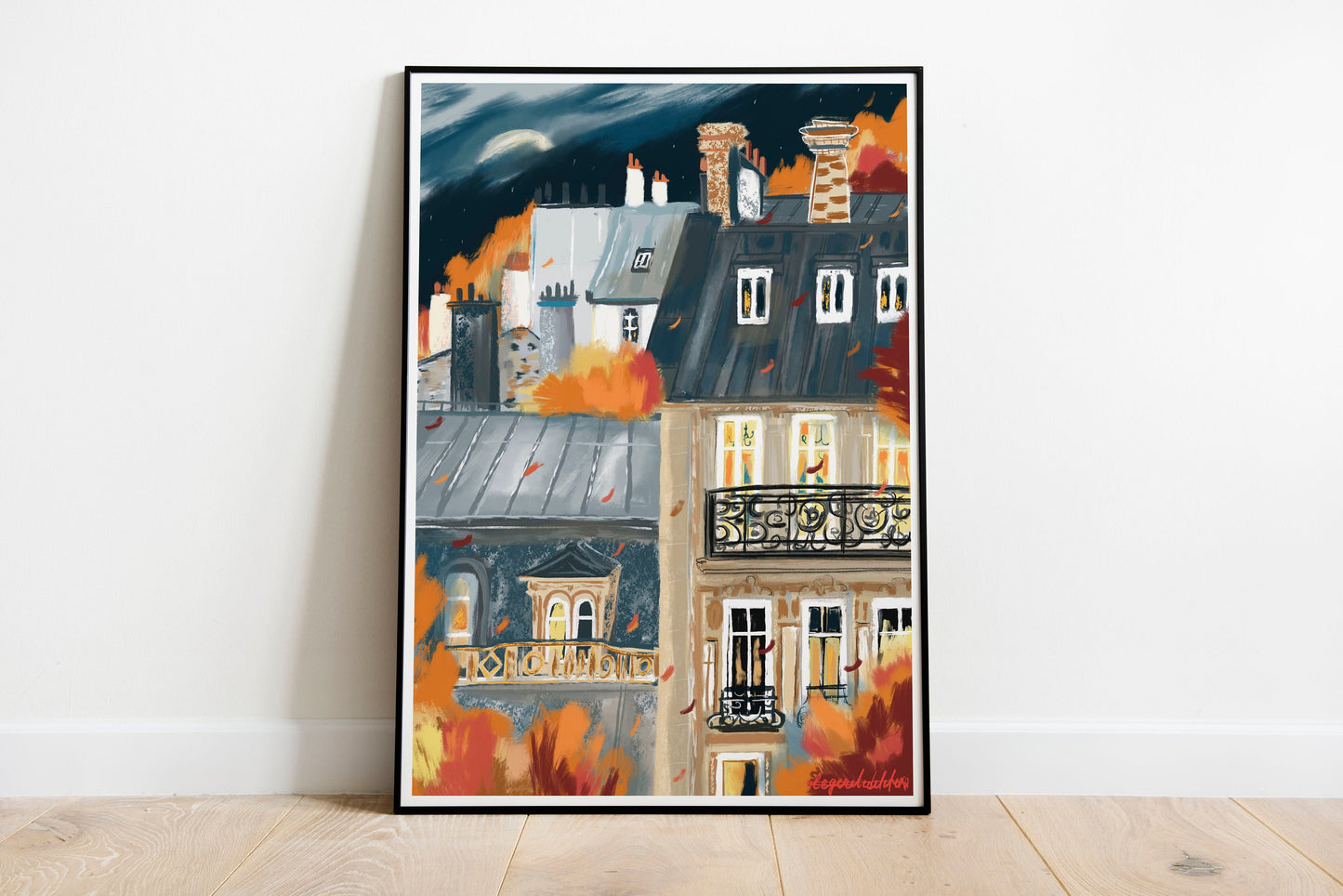 French architecture autumn poster|Paris buildings autumn wall print|Fall landscape art|Autumn painting|Paris city print|Bedroom decor