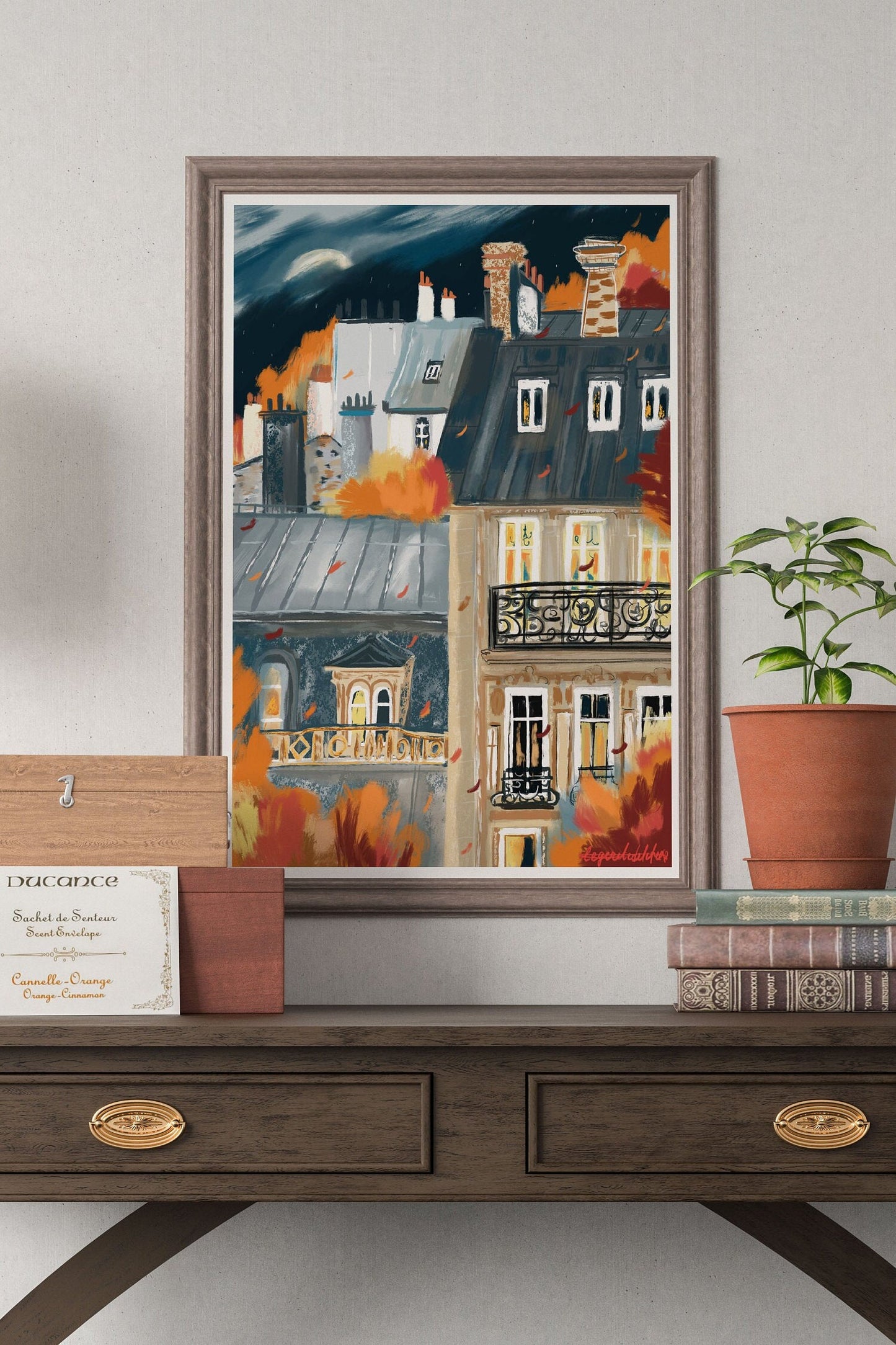 French architecture autumn poster|Paris buildings autumn wall print|Fall landscape art|Autumn painting|Paris city print|Bedroom decor