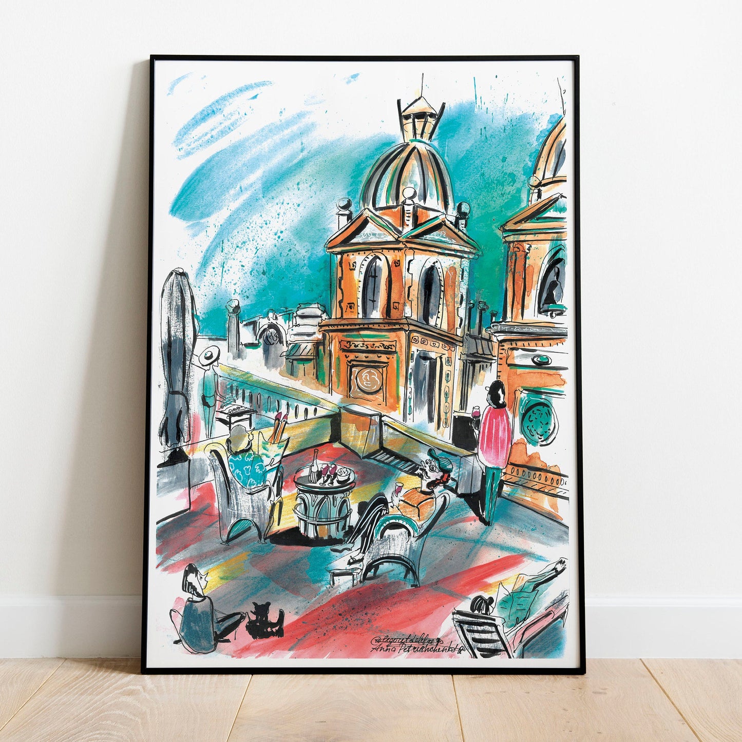 Barcelona Rooftop Fiesta Watercolor Art Print: Home Decor