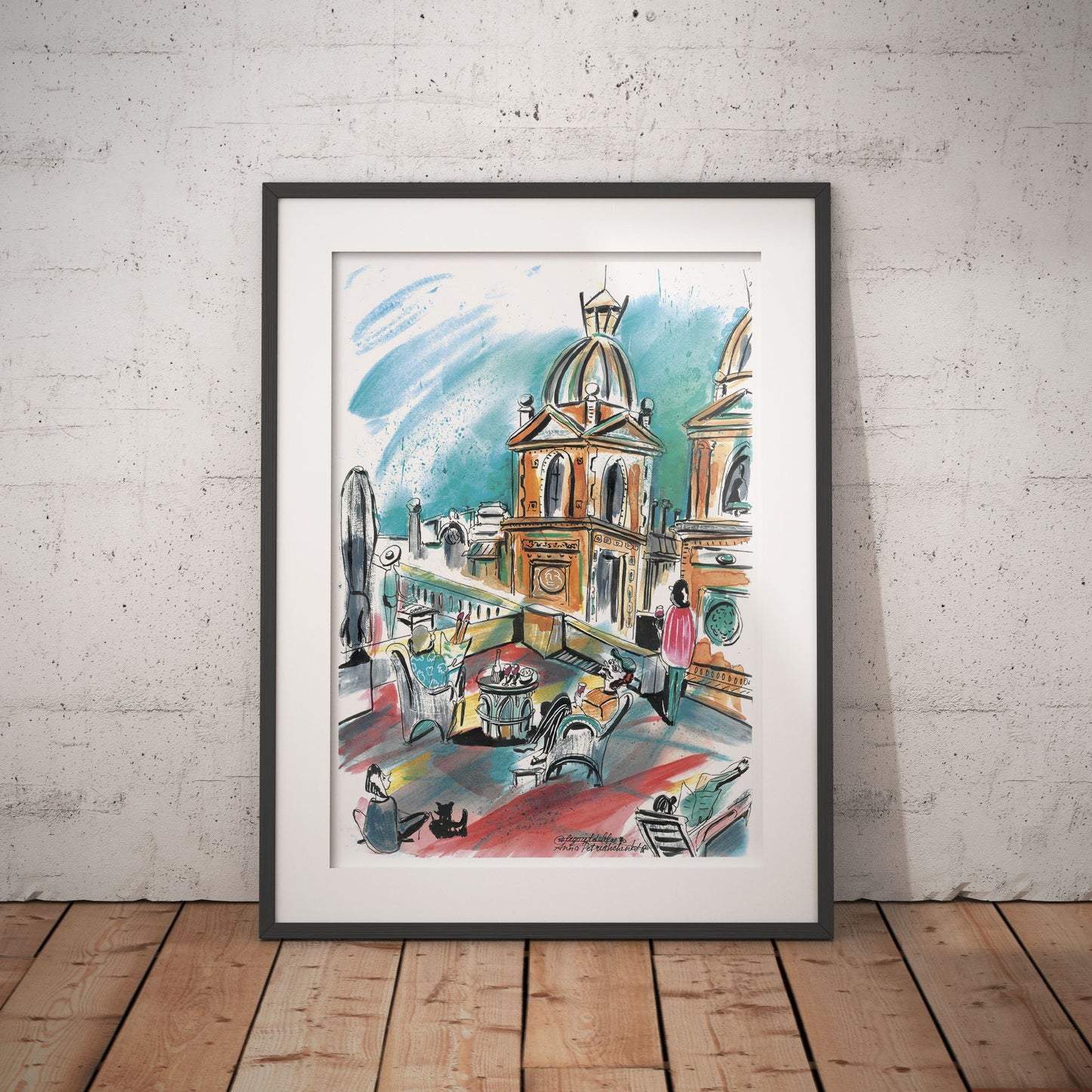 Barcelona Rooftop Fiesta Watercolor Art Print: Home Decor