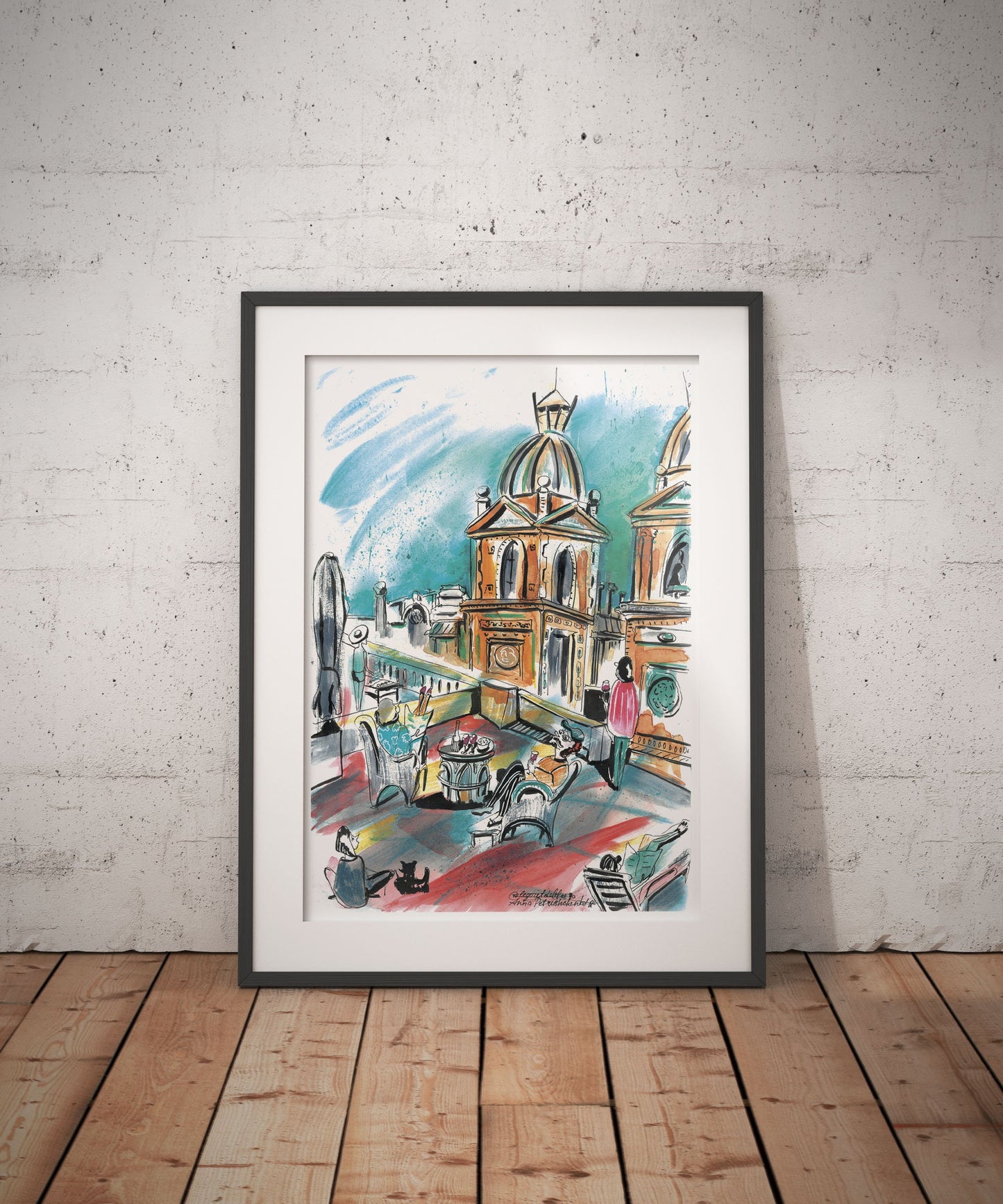 Barcelona Rooftop Fiesta Watercolor Art Print: Home Decor