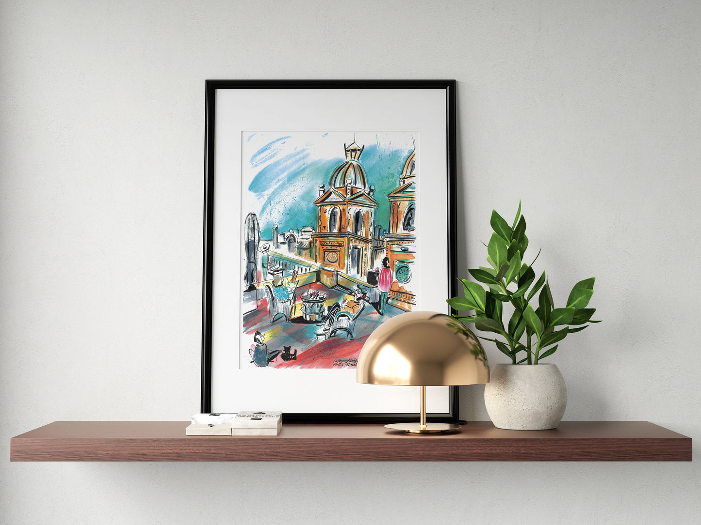 Barcelona Rooftop Fiesta Watercolor Art Print: Home Decor