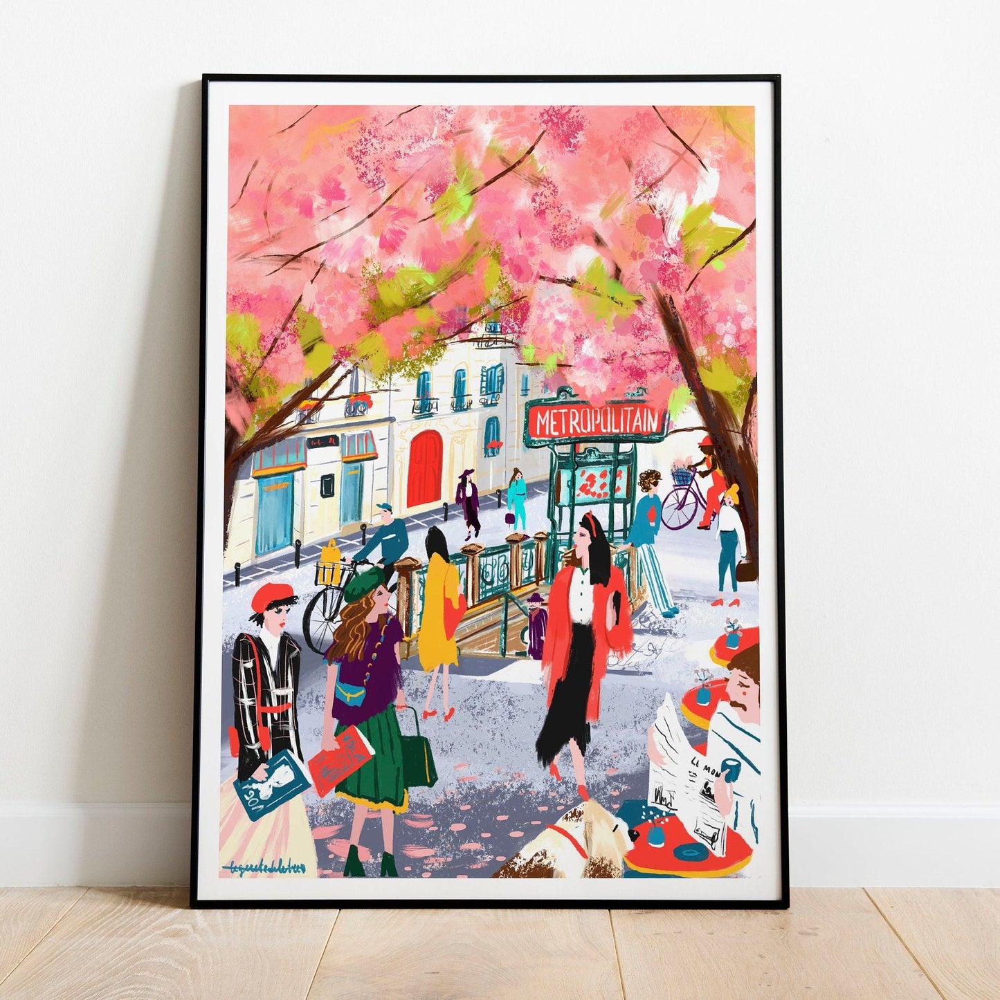 Paris Spring Wall Art-Almond Blossom Metro Illustration
