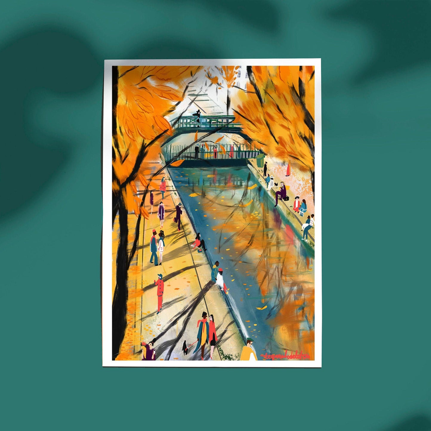 Fall season wall decor|Parisian Fall Art Print|Autumn Canal Scene|Wall art from Paris