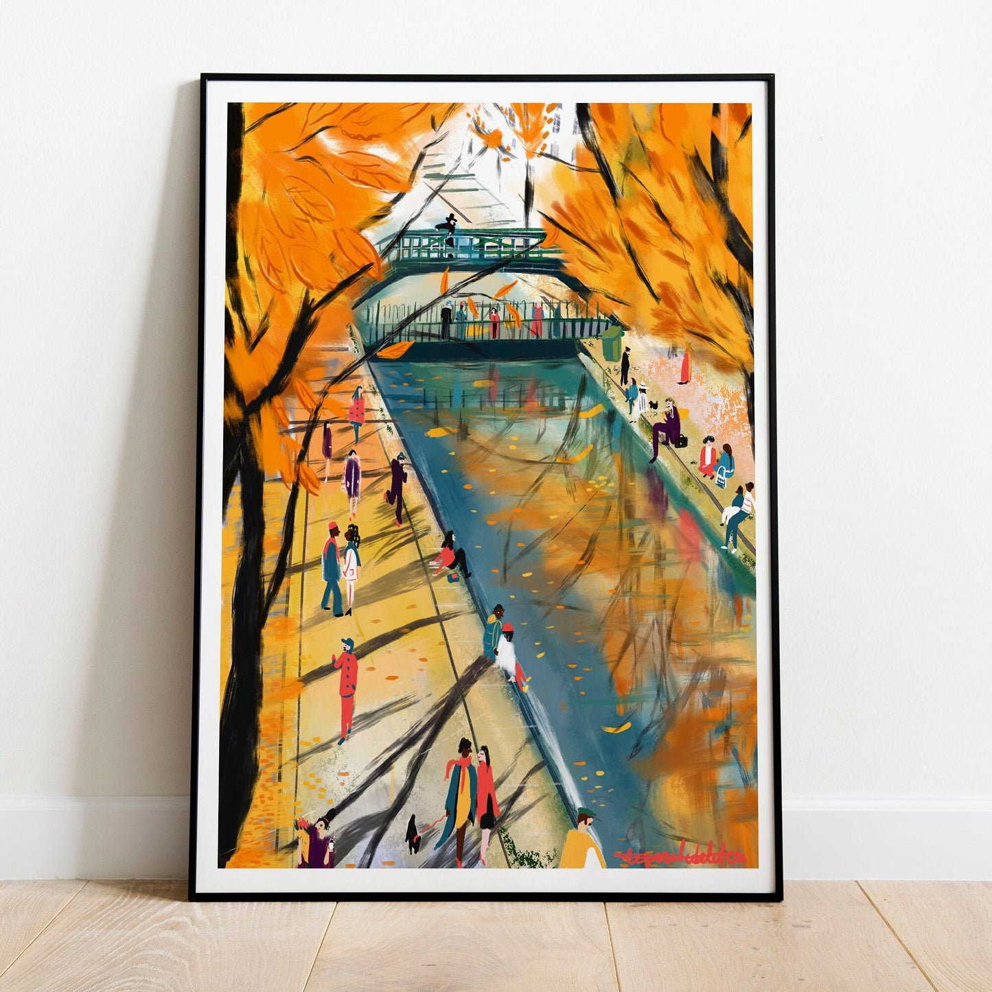 Fall season wall decor|Parisian Fall Art Print|Autumn Canal Scene|Wall art from Paris