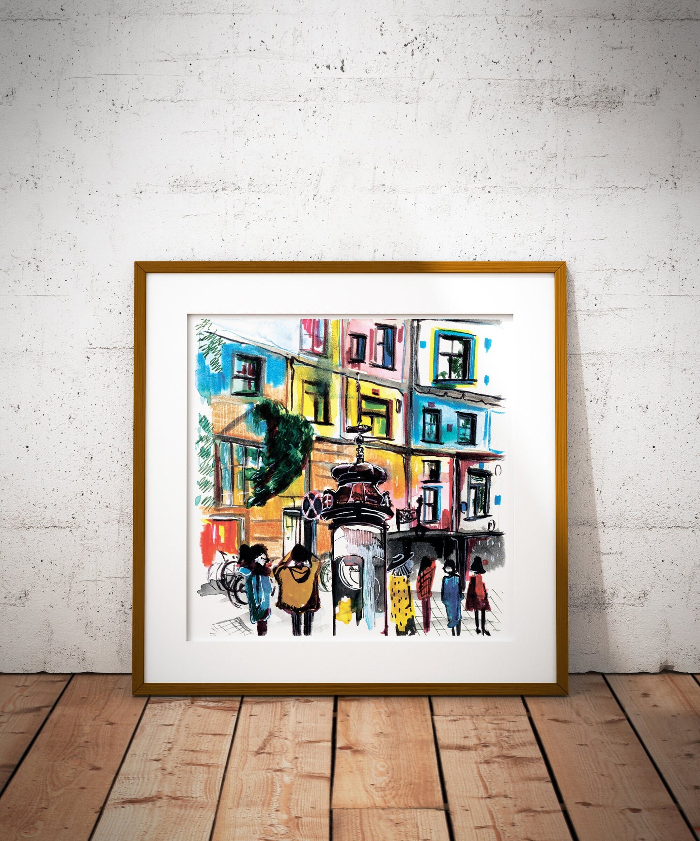 Hundertwasserhaus Vienna Print: Watercolor Architecture Sketch