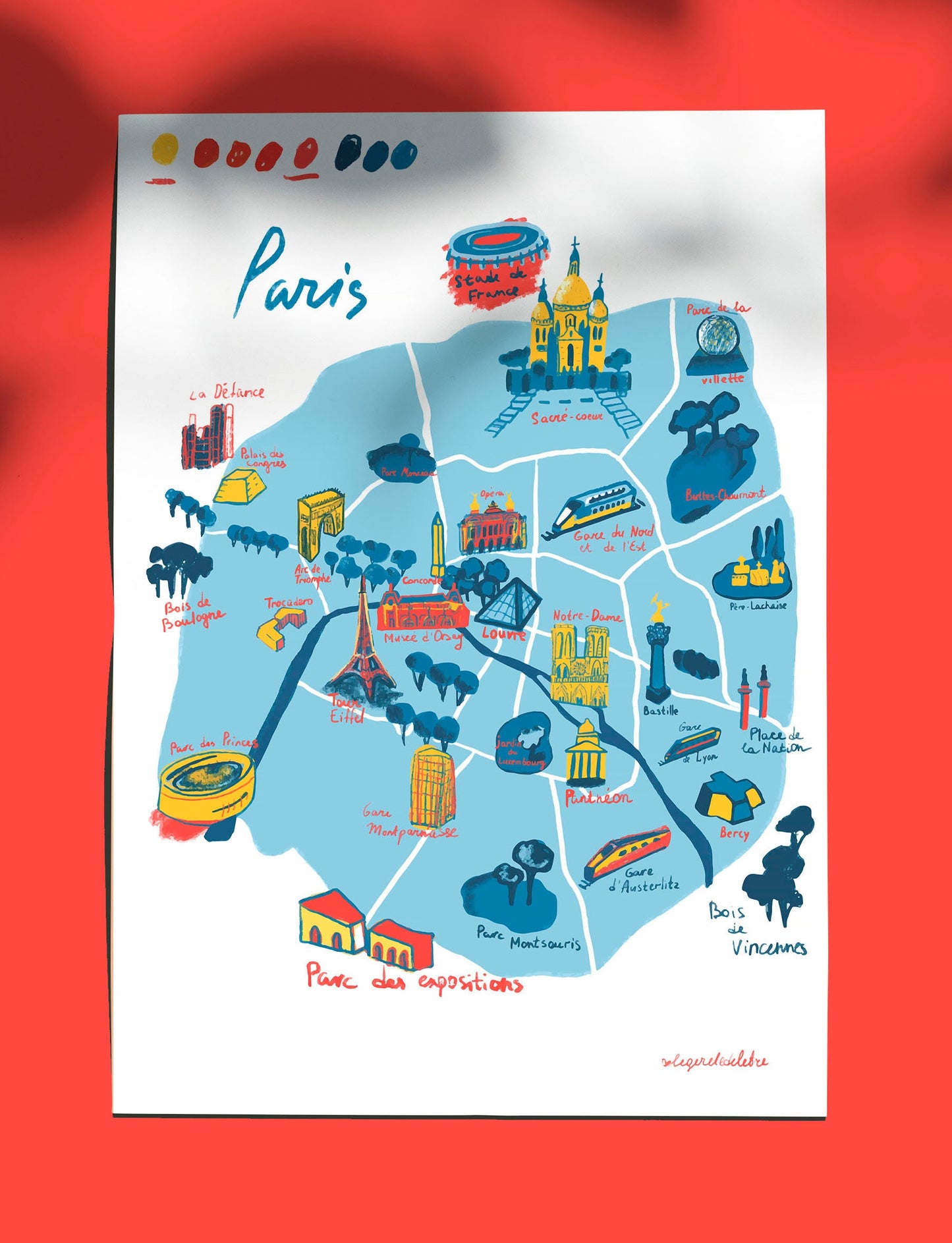 Paris Illustrated Map Print: France City Wall Art