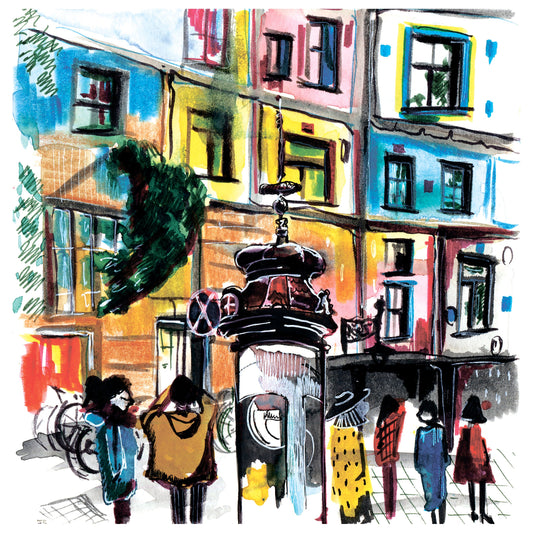 Hundertwasserhaus Vienna Print: Watercolor Architecture Sketch