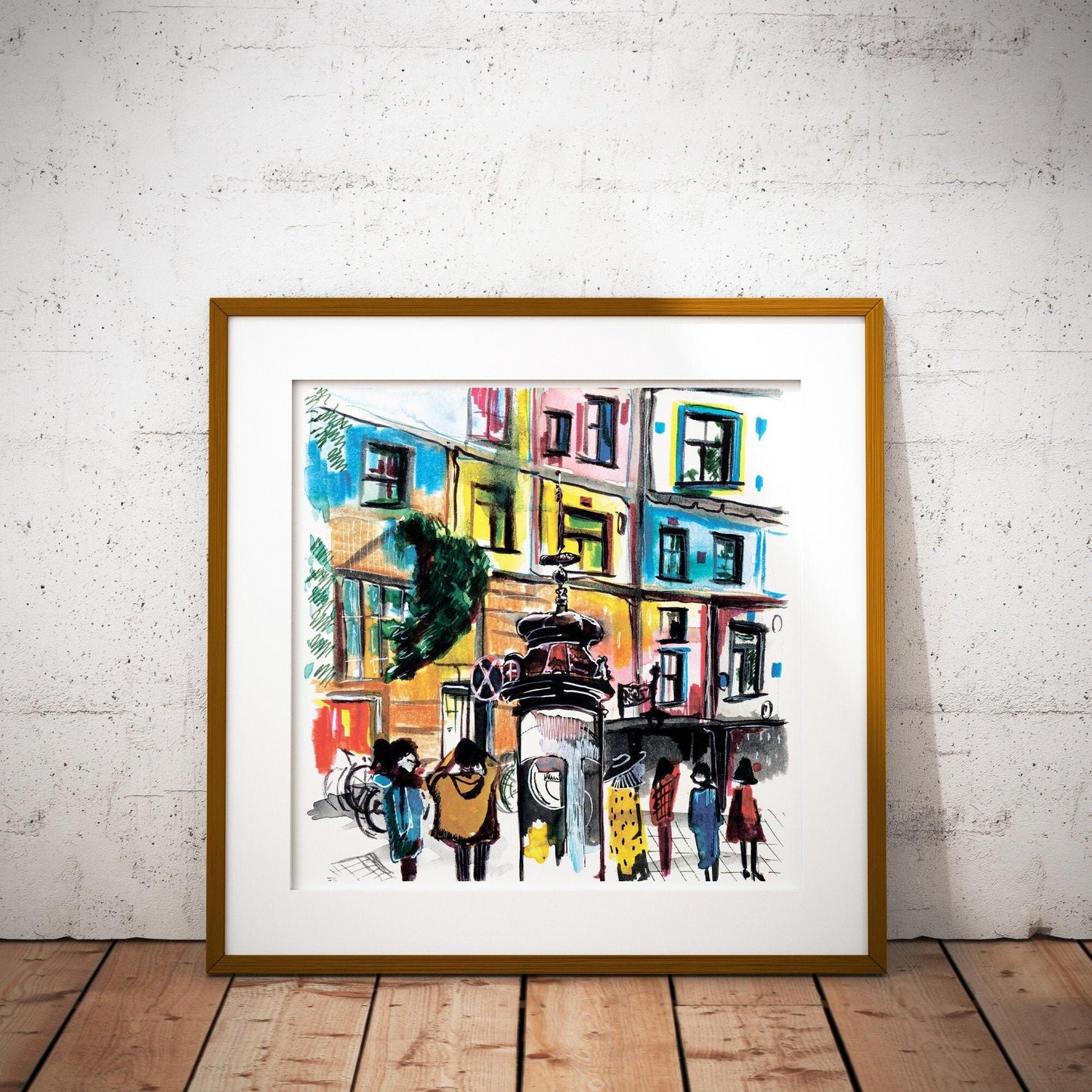 Hundertwasserhaus Vienna Print: Watercolor Architecture Sketch