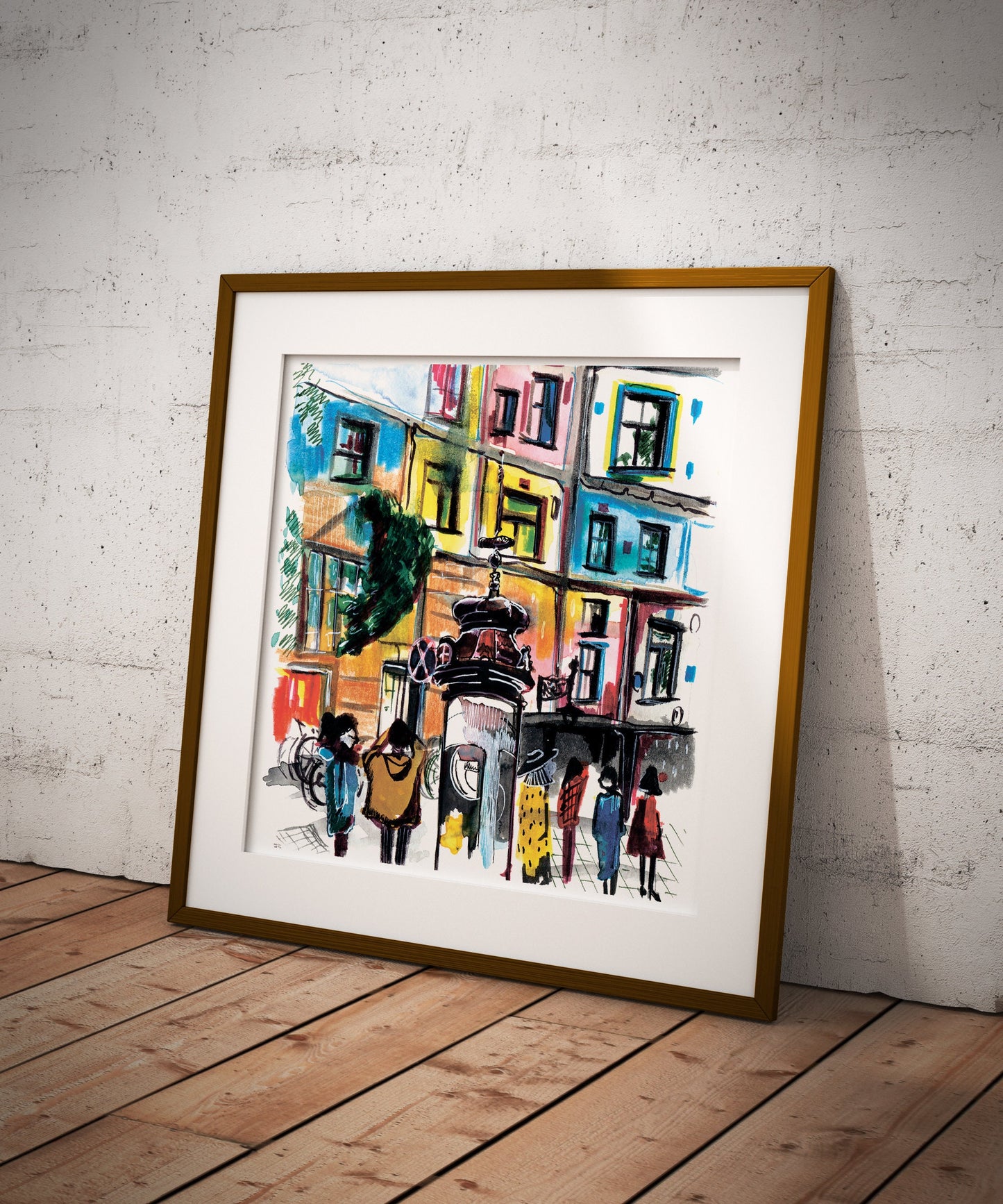 Hundertwasserhaus Vienna Print: Watercolor Architecture Sketch