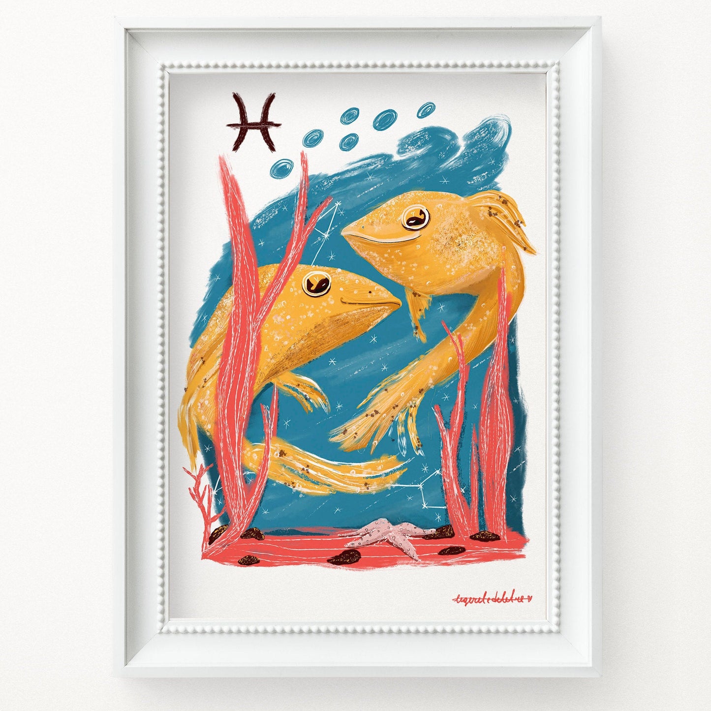 Pisces Zodiac Art Print: Illustrated Horoscope Poster