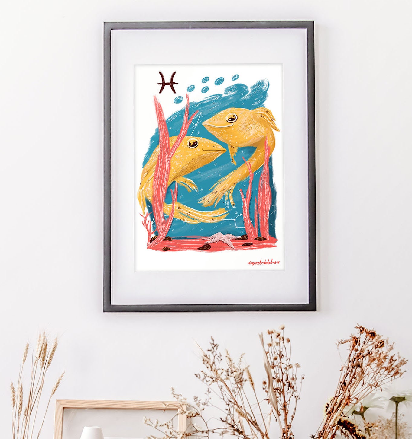 Pisces Zodiac Art Print: Illustrated Horoscope Poster