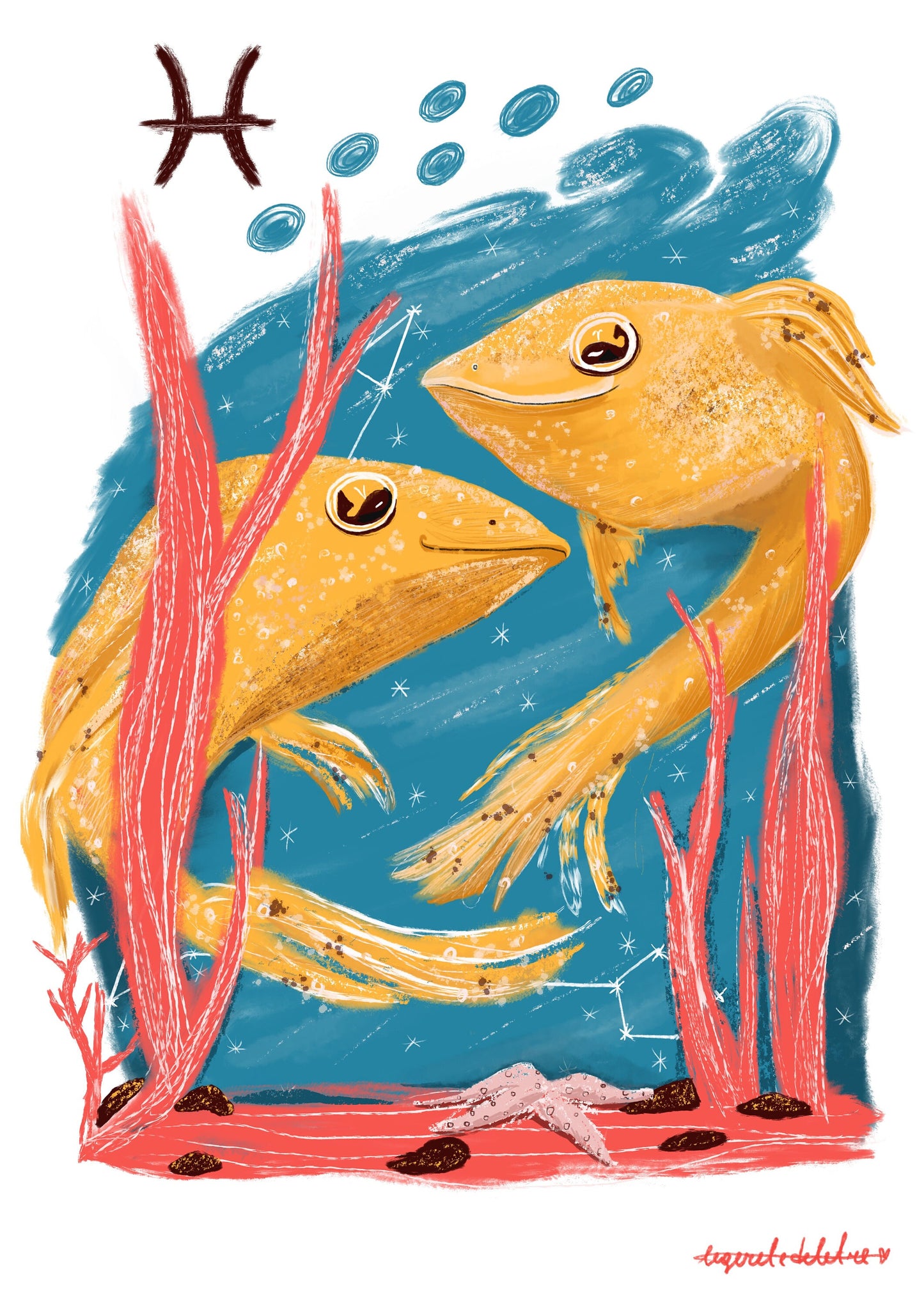 Pisces Zodiac Art Print: Illustrated Horoscope Poster
