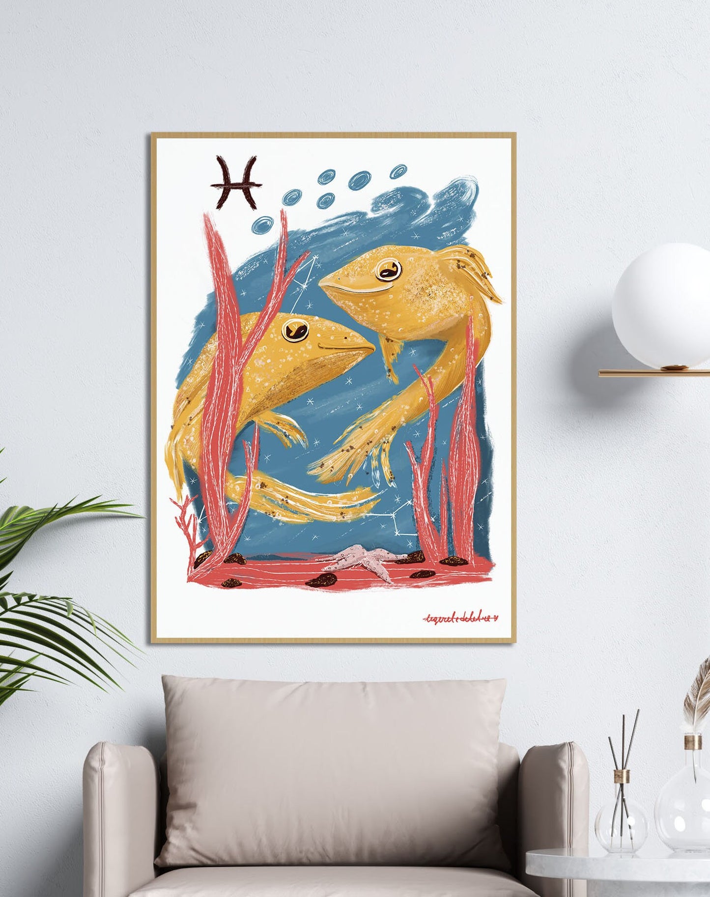 Pisces Zodiac Art Print: Illustrated Horoscope Poster