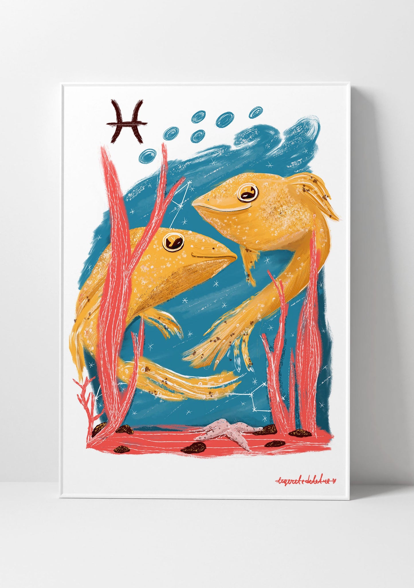 Pisces Zodiac Art Print: Illustrated Horoscope Poster