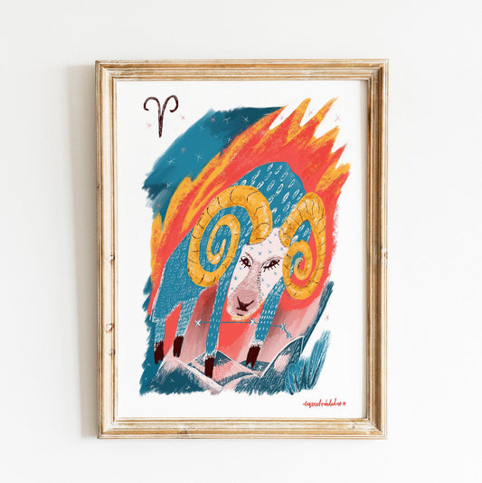 Aries Zodiac Sign Art Print: Illustrated Horoscope Poster