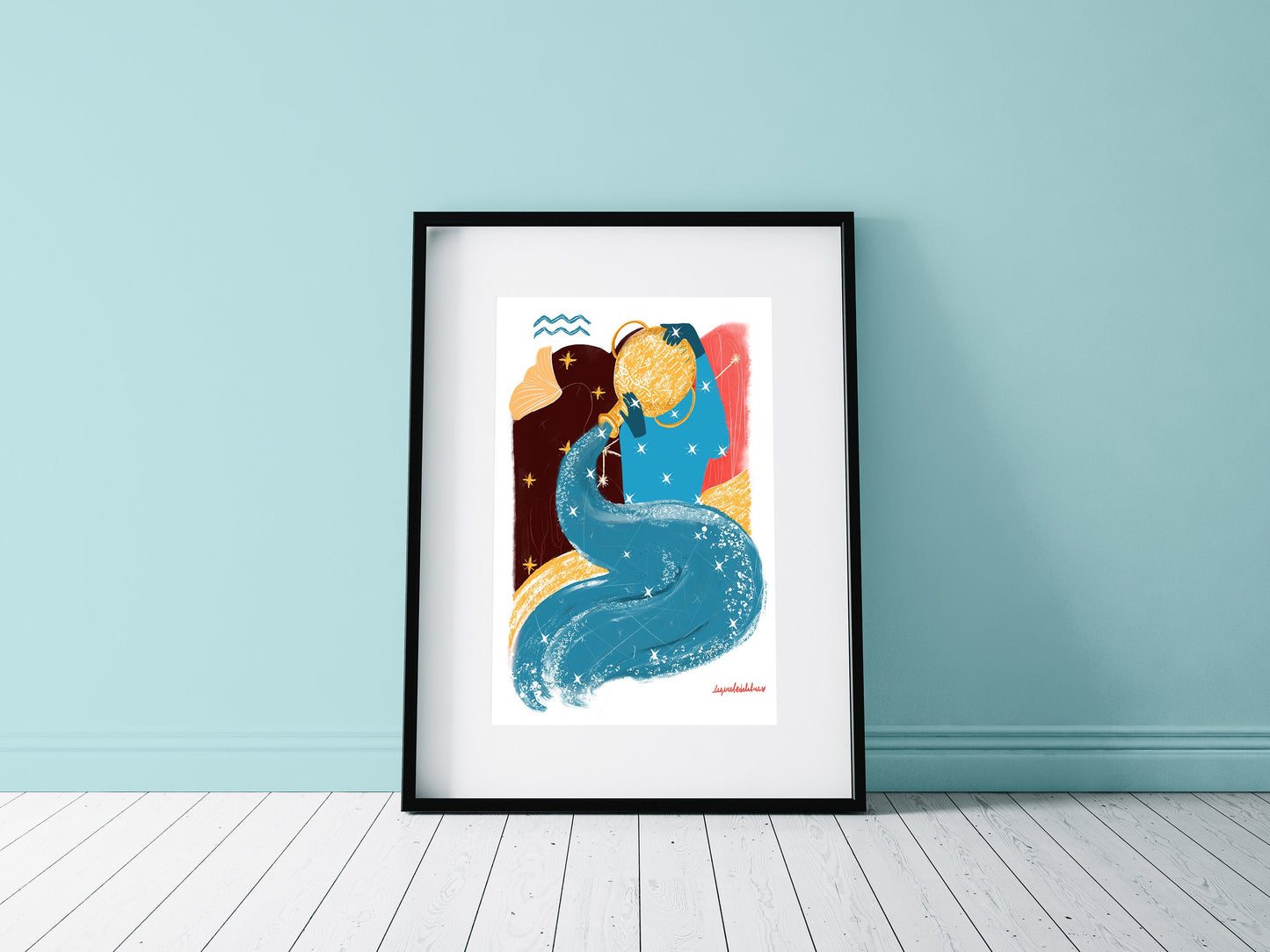 Aquarius Zodiac Sign Art Print: Illustrated Horoscope Poster