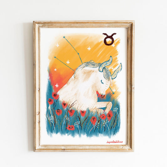 Taurus Zodiac Sign Art Print: Illustrated Horoscope Poster