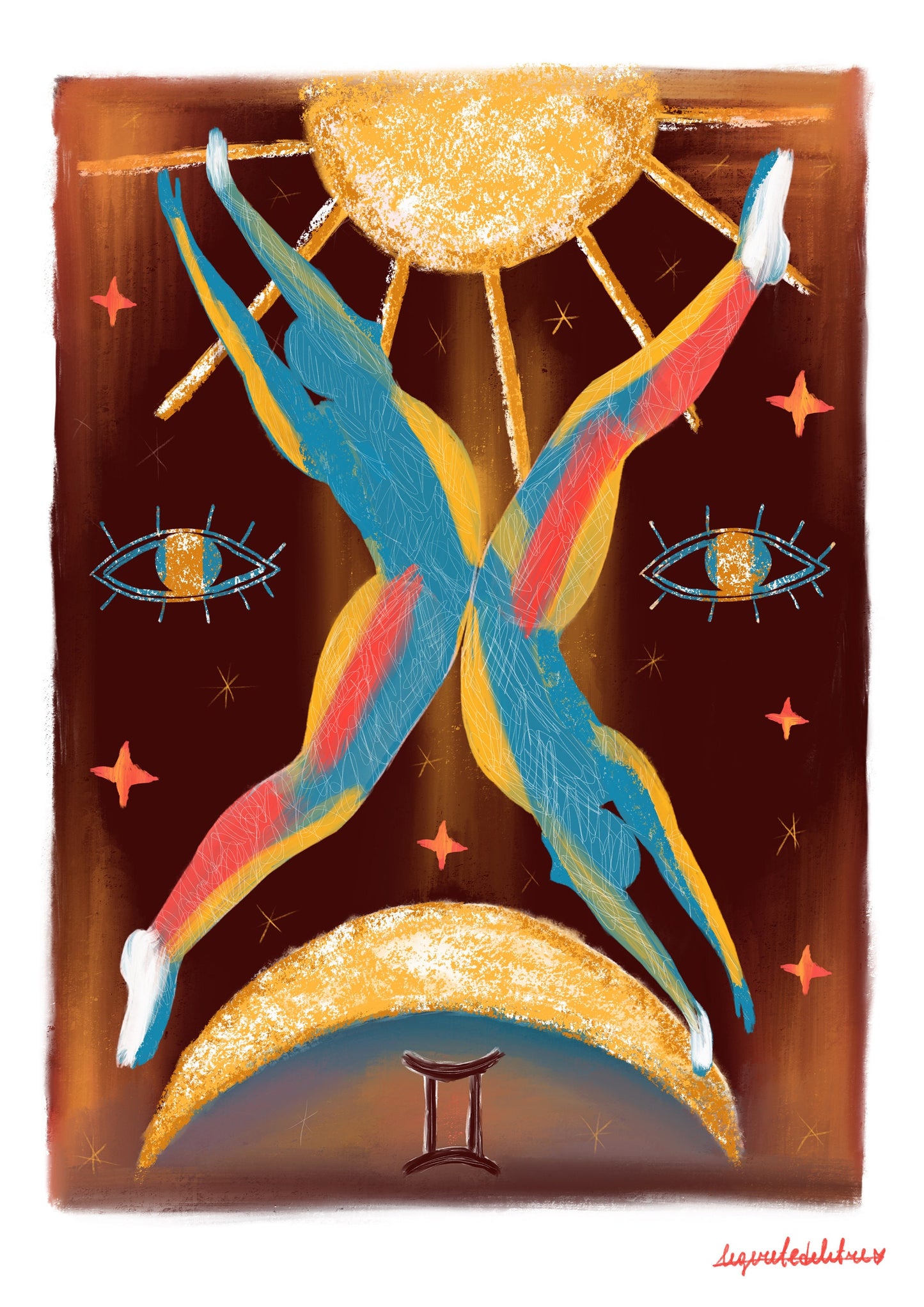 Gemini Zodiac Sign Art Print: Illustrated Horoscope Poster
