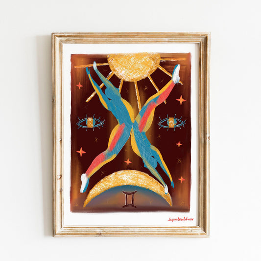 Gemini Zodiac Sign Art Print: Illustrated Horoscope Poster