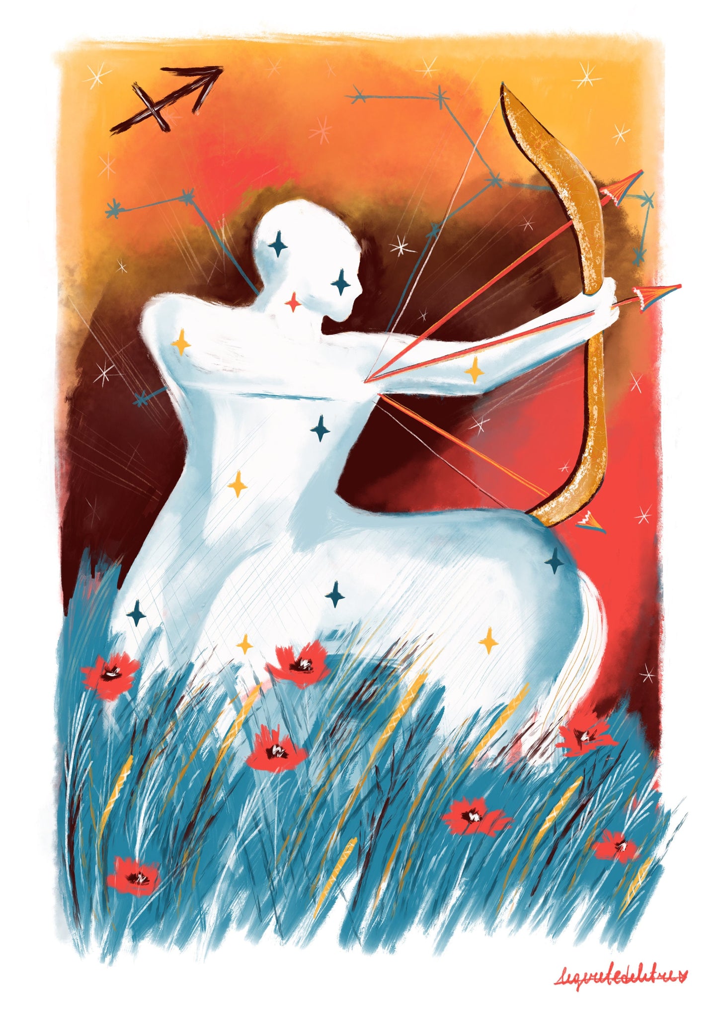 Sagittarius Zodiac Art Print: Illustrated Horoscope Poster