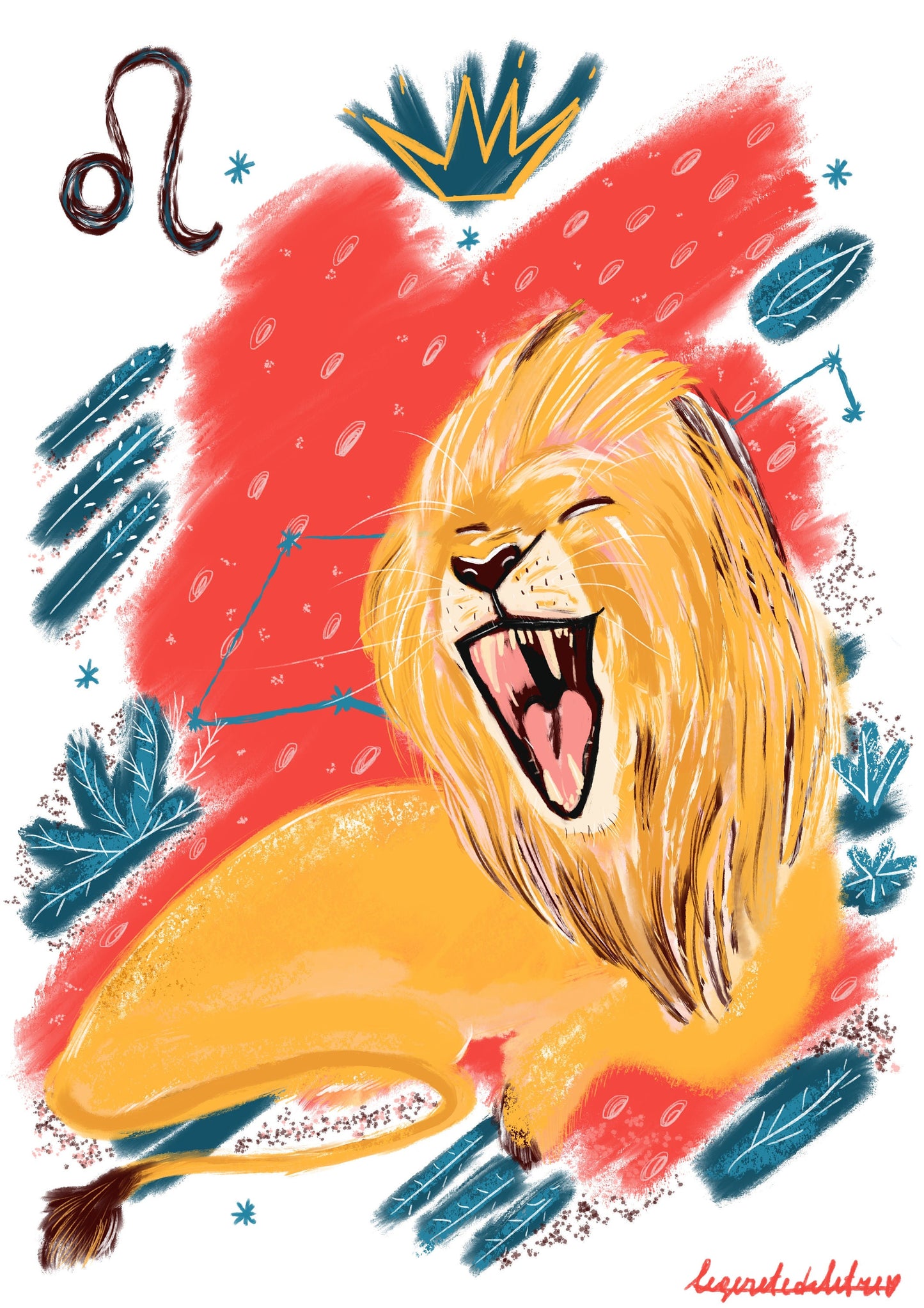 Leo Zodiac Sign Art Print: Illustrated Horoscope Poster