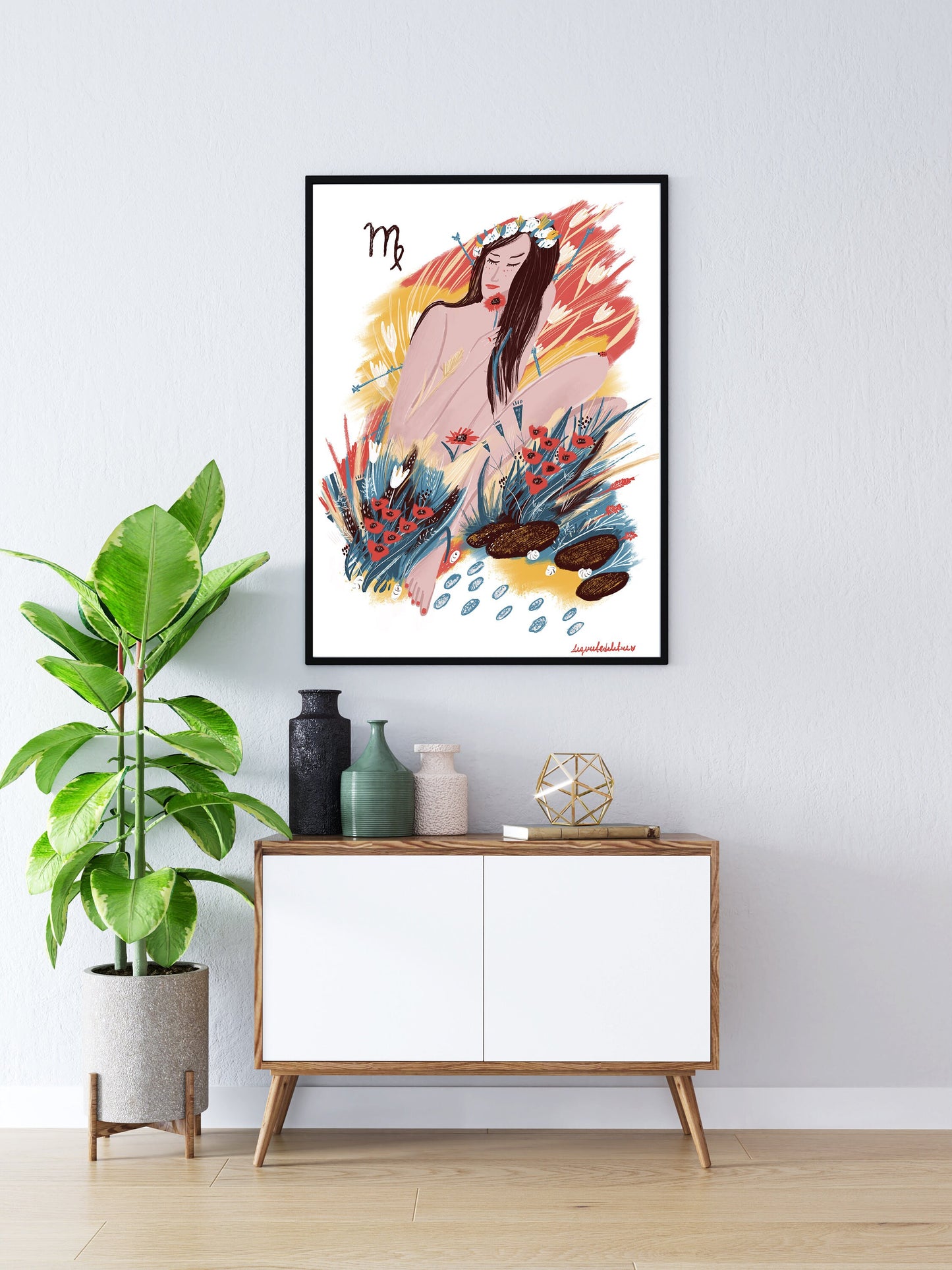 Virgo Zodiac Sign Art Poster: Illustrated Birthday Gift