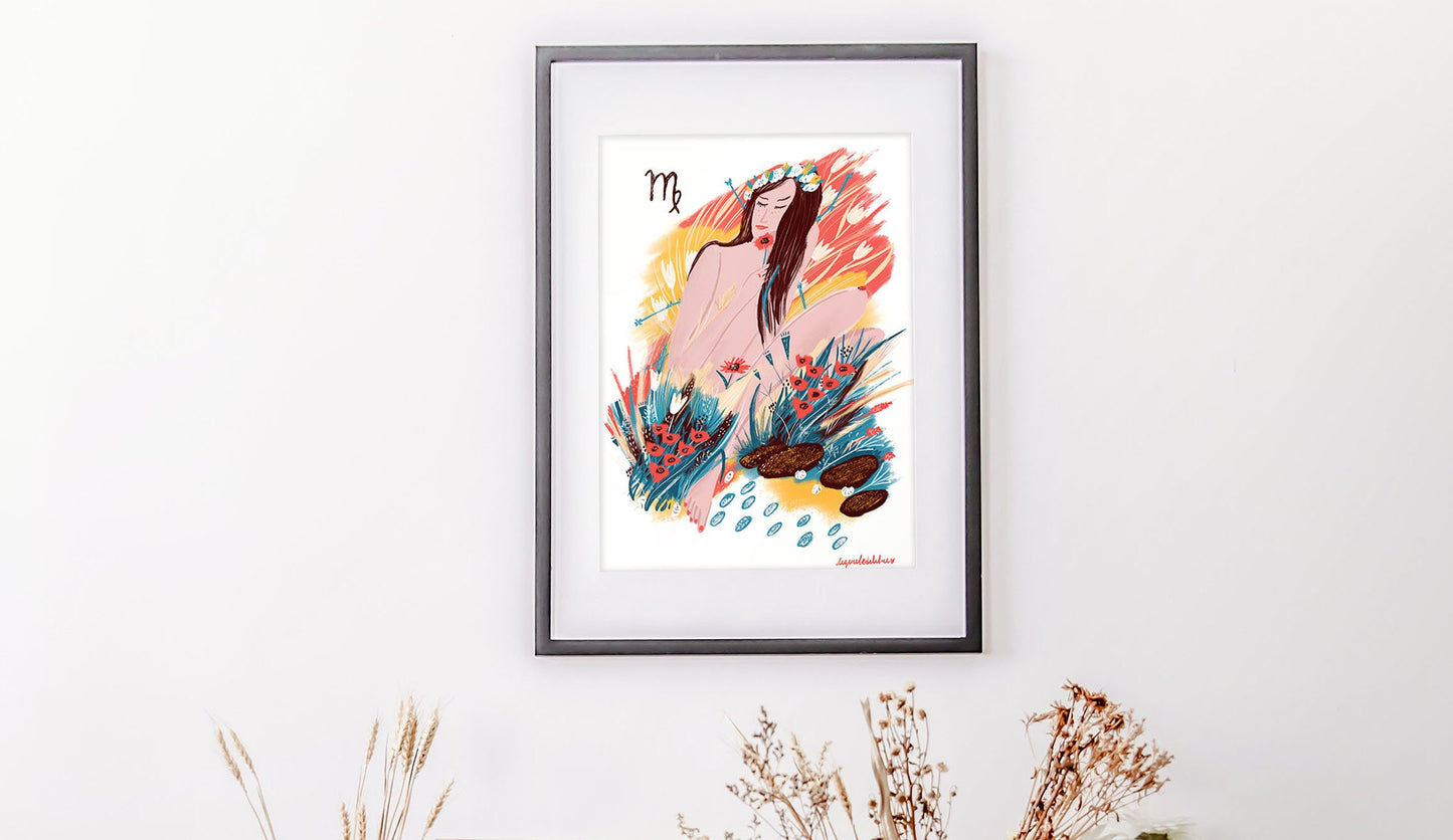 Virgo Zodiac Sign Art Poster: Illustrated Birthday Gift