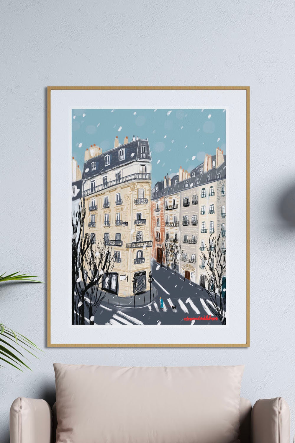 Paris Winter Street Scene Illustration: January in Paris Wall art