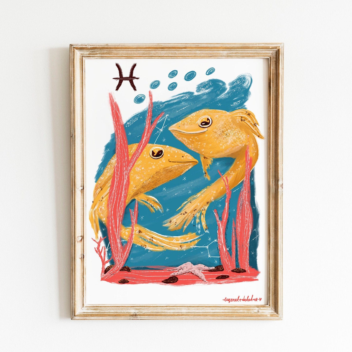 Pisces Zodiac Art Print: Illustrated Horoscope Poster
