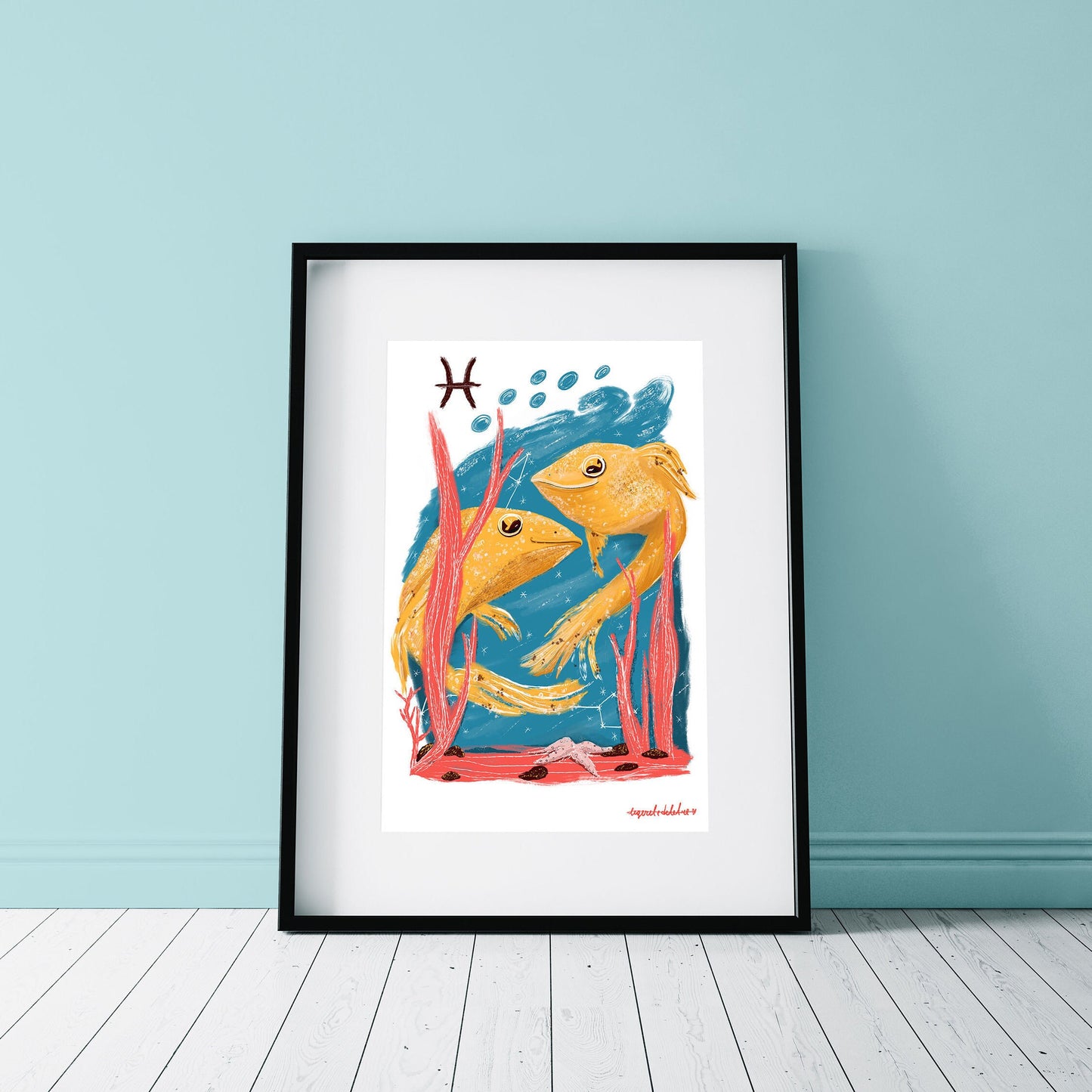 Pisces Zodiac Art Print: Illustrated Horoscope Poster