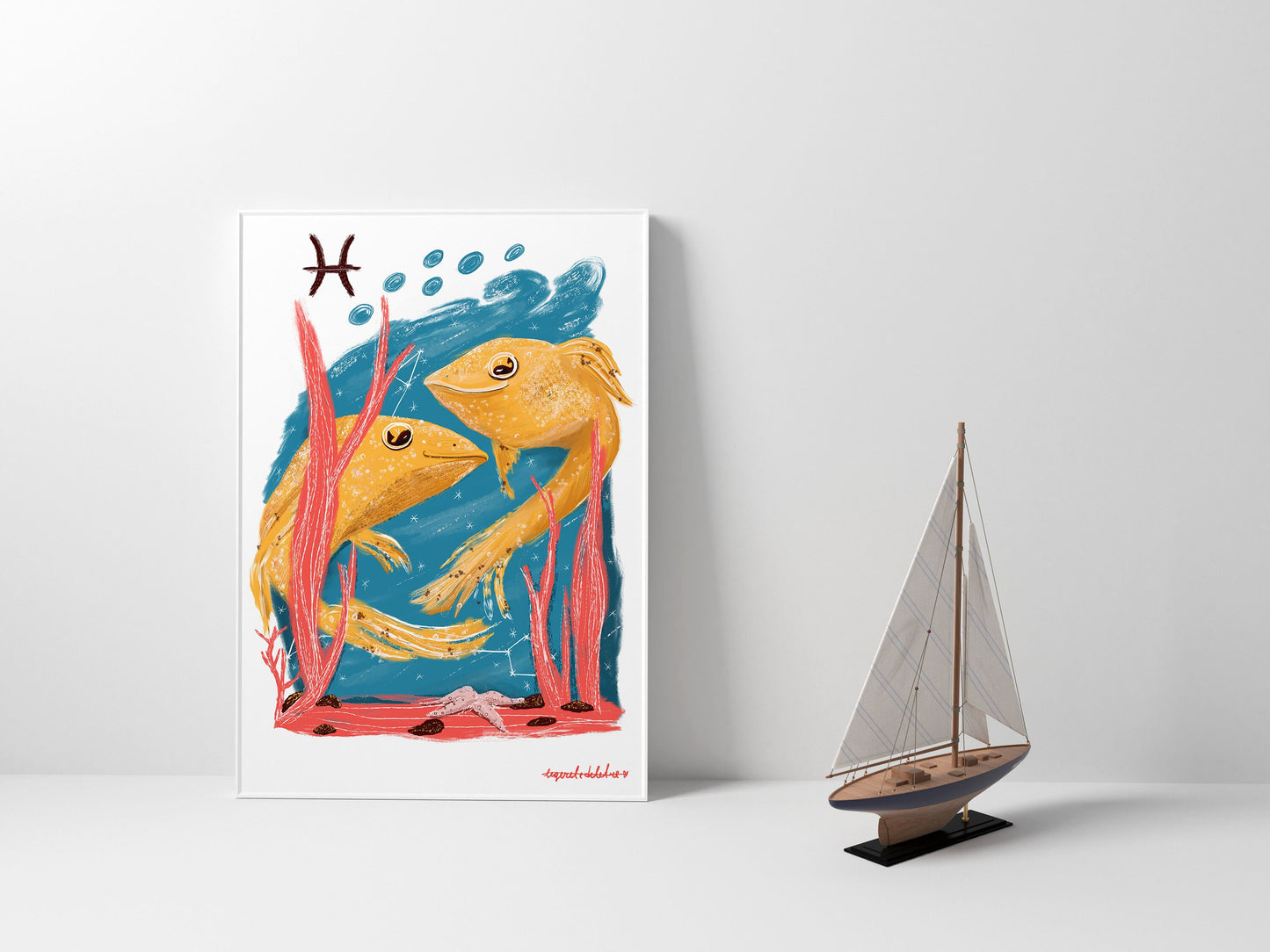 Pisces Zodiac Art Print: Illustrated Horoscope Poster