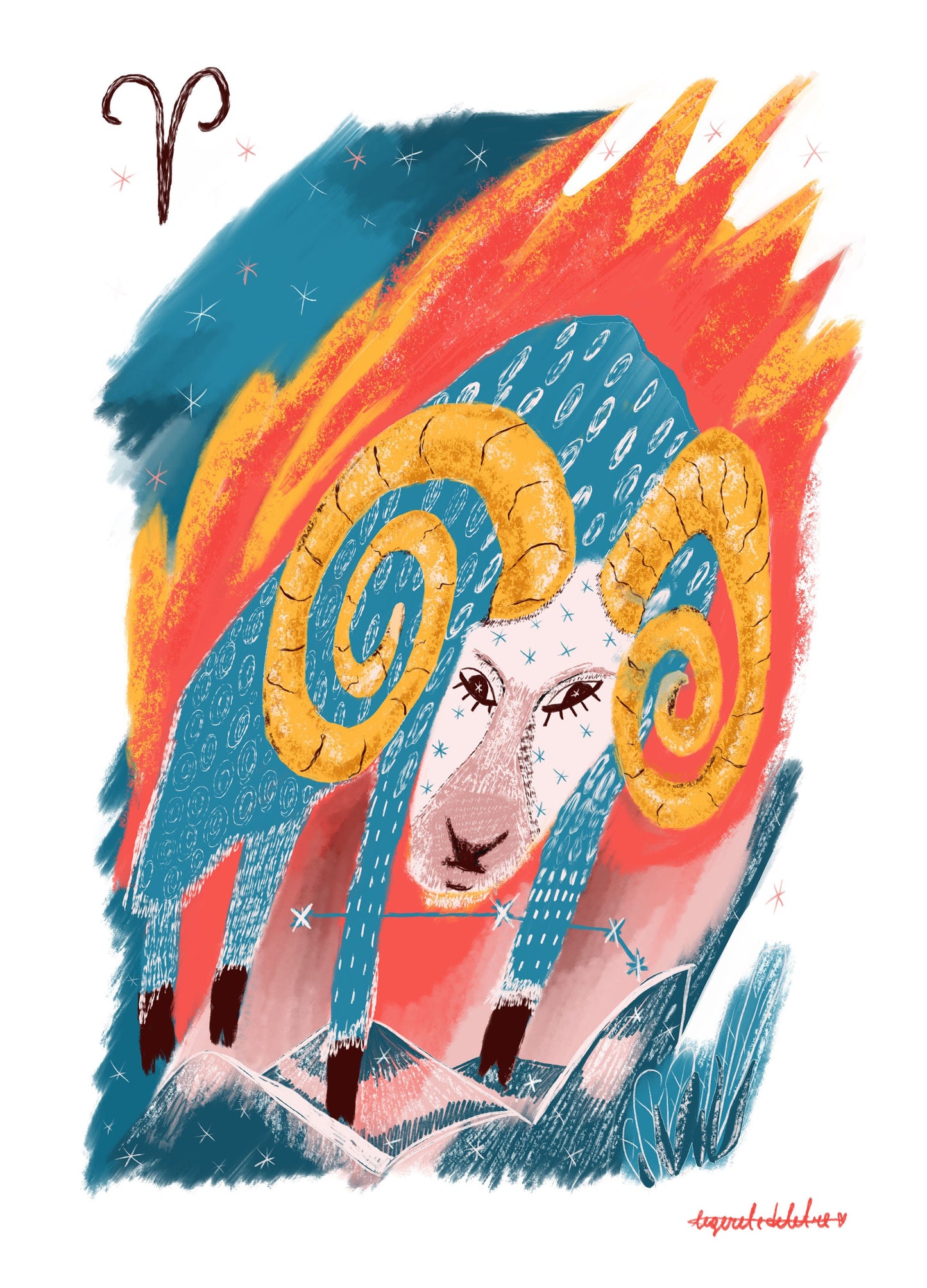 Aries Zodiac Sign Art Print: Illustrated Horoscope Poster
